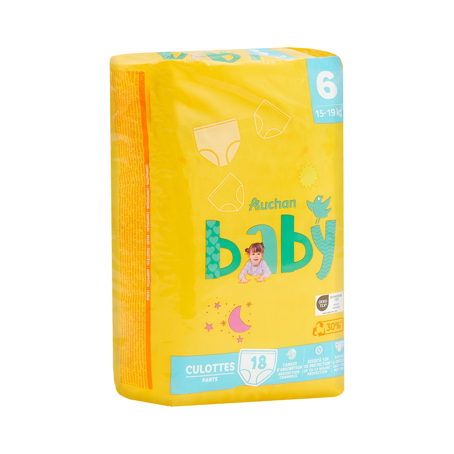 Voir la diapositive 6 : AUCHAN BABY Culotte pour bébé taille 6 (15-19kg) 18 pièces