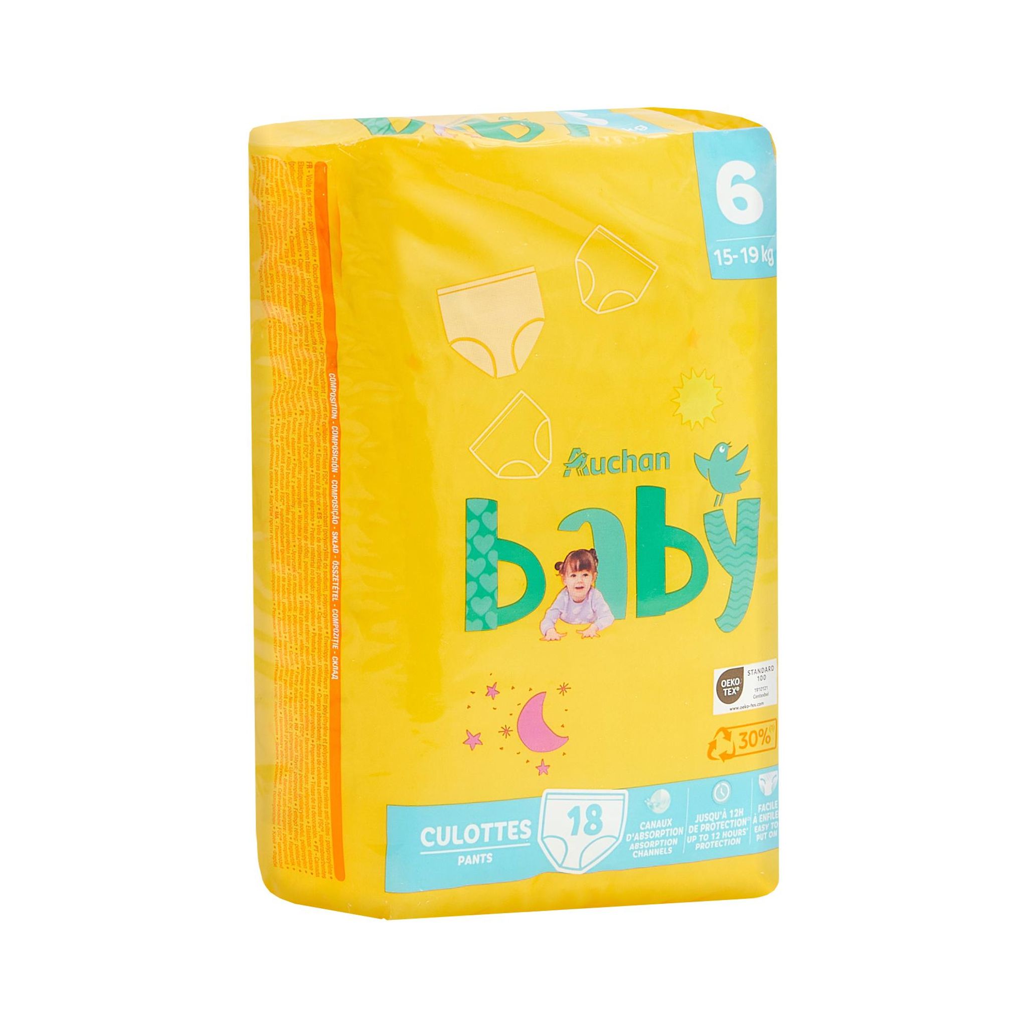 Voir la diapositive 5 : AUCHAN BABY Culotte pour bébé taille 6 (15-19kg) 18 pièces