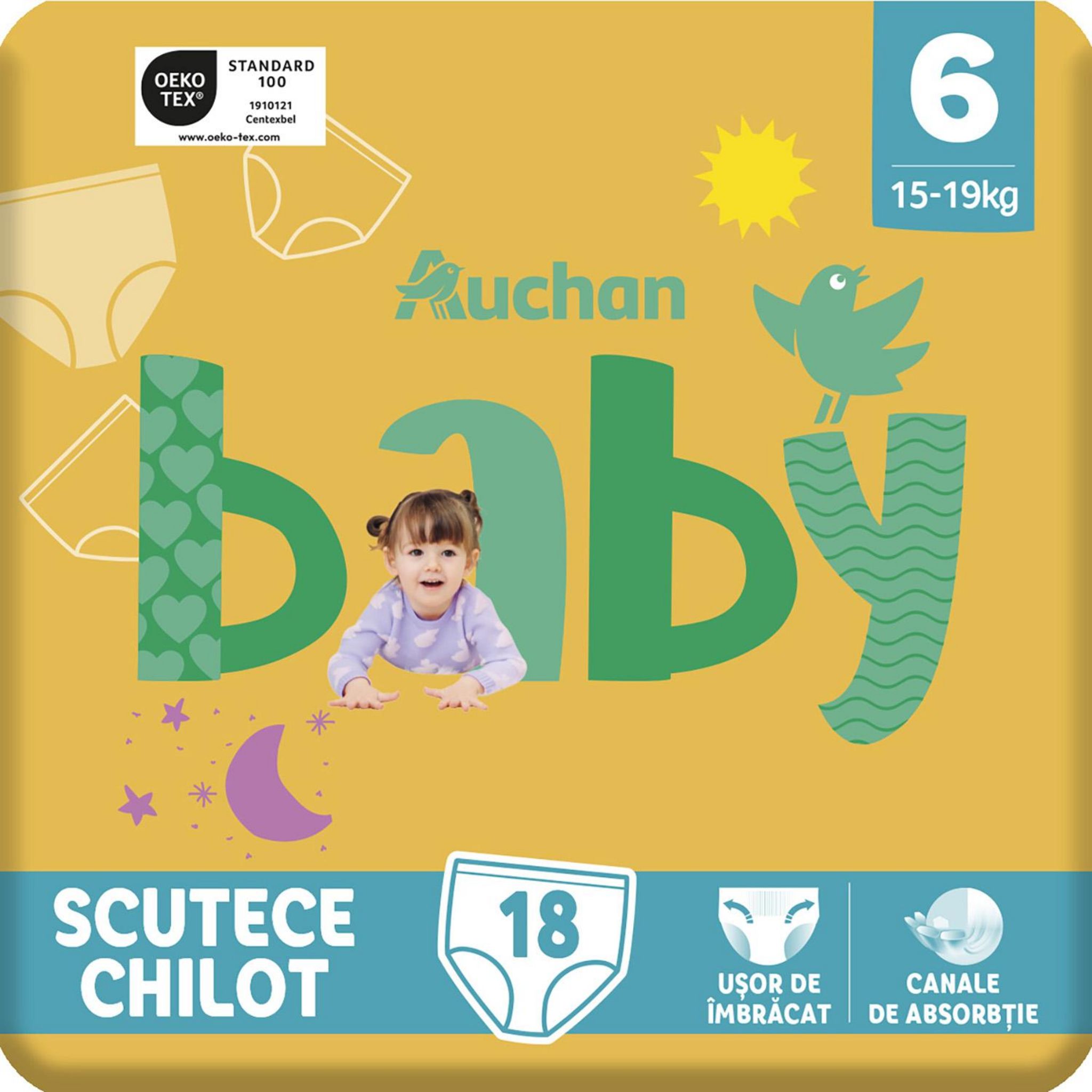 Voir la diapositive 11 : AUCHAN BABY Culotte pour bébé taille 6 (15-19kg) 18 pièces
