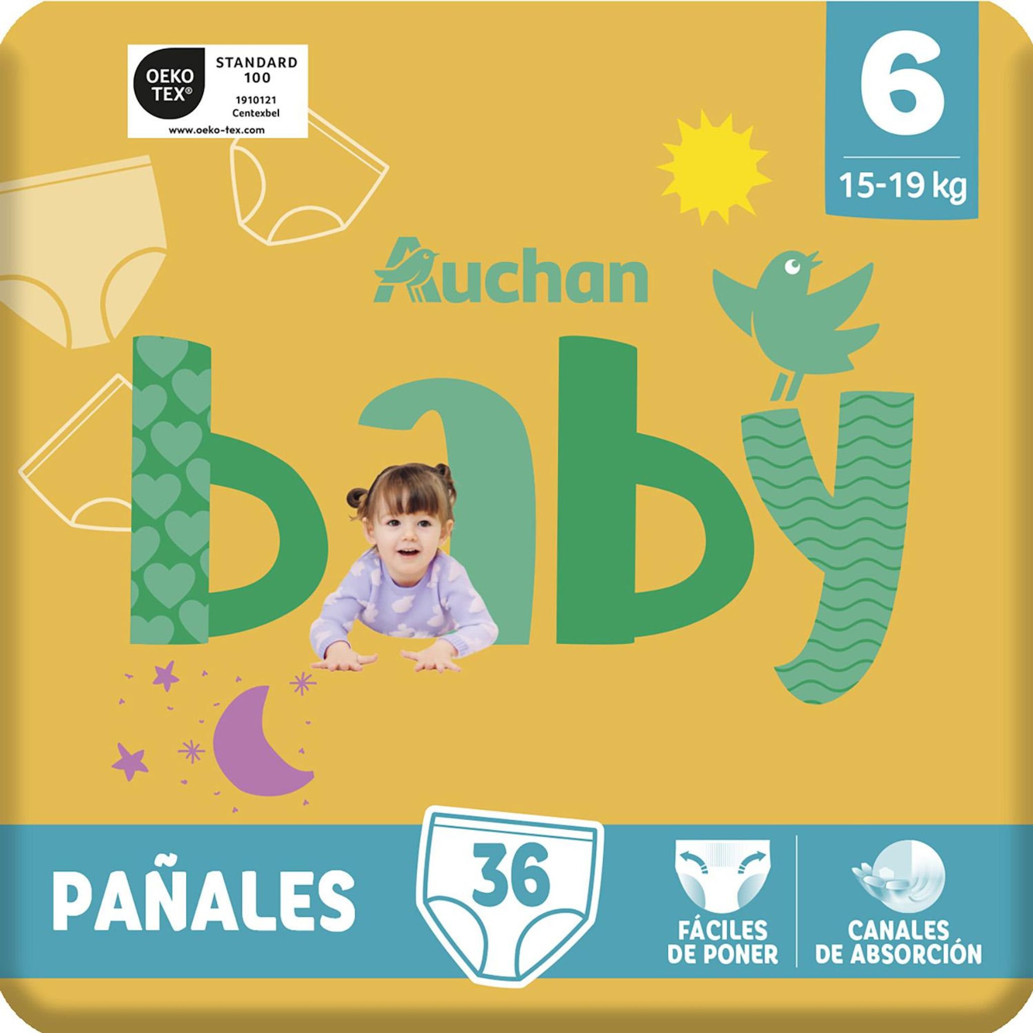 Voir la diapositive 4 : AUCHAN BABY Culotte pour bébé taille 6 (15-19kg) 36 pièces