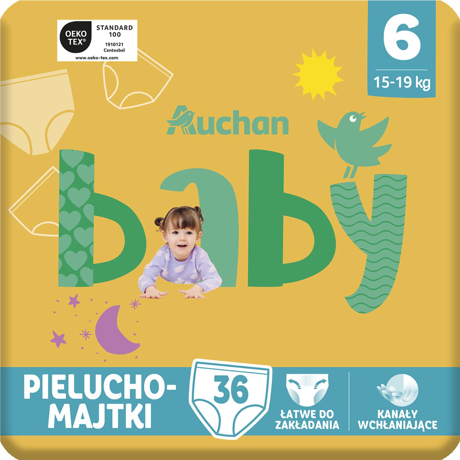 Voir la diapositive 5 : AUCHAN BABY Culotte pour bébé taille 6 (15-19kg) 36 pièces