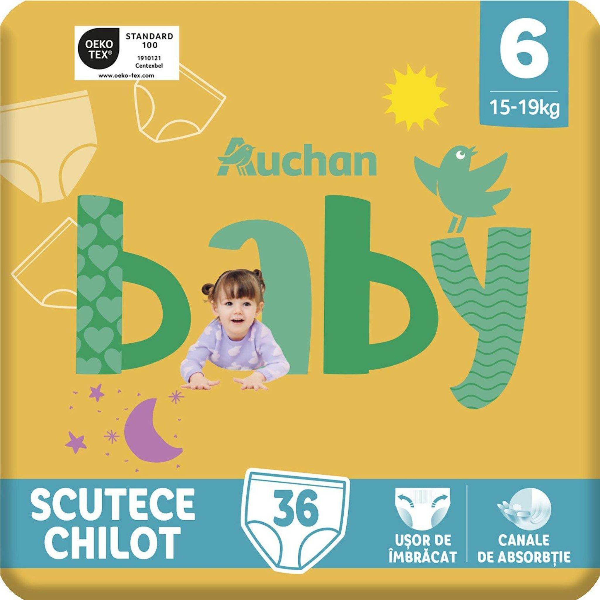 Voir la diapositive 8 : AUCHAN BABY Culotte pour bébé taille 6 (15-19kg) 36 pièces