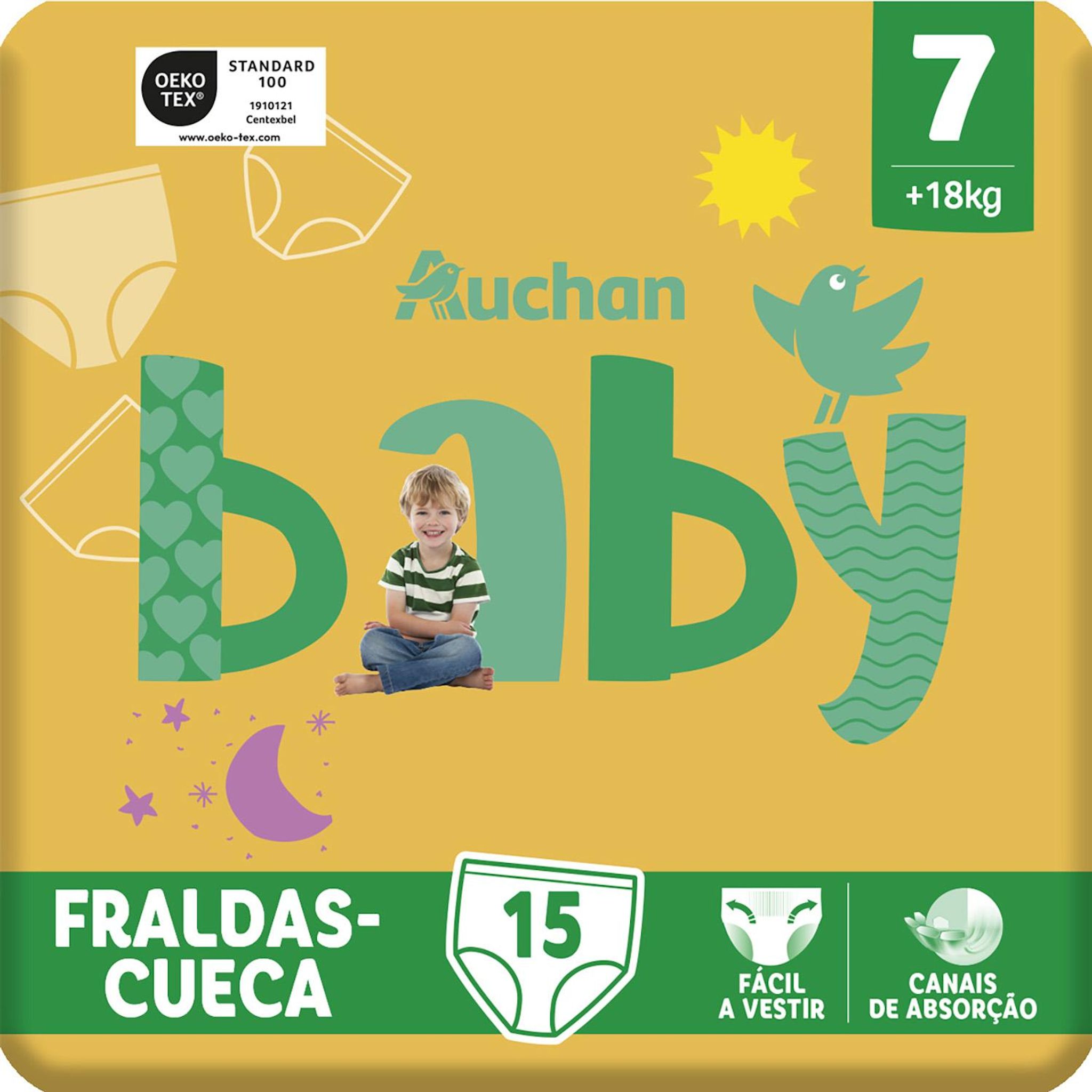 Voir la diapositive 5 : AUCHAN BABY Culotte pour bébé taille 7 (+18kg) 15 pièces
