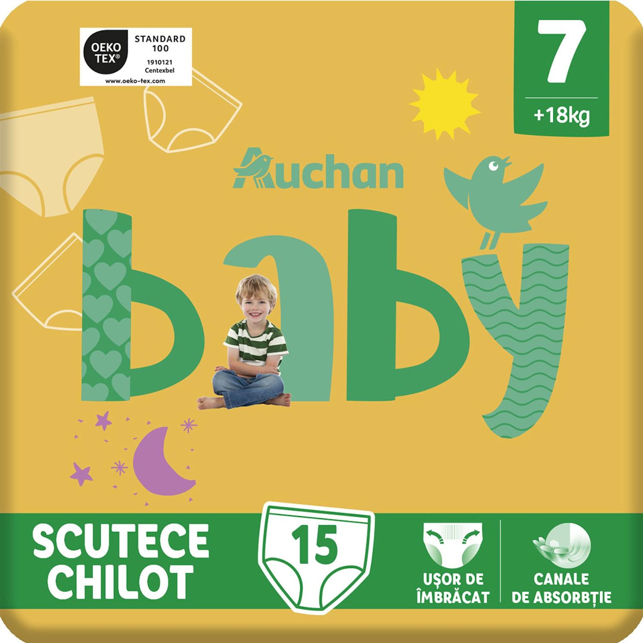 Voir la diapositive 6 : AUCHAN BABY Culotte pour bébé taille 7 (+18kg) 15 pièces