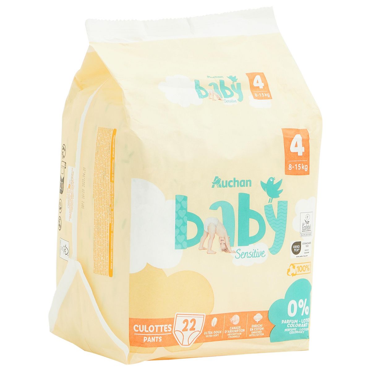 AUCHAN BABY Sensitive Culotte pour bébé taille 4 (8-15kg) 22 pièces