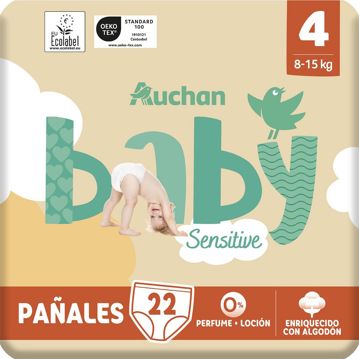 AUCHAN BABY Sensitive Culotte pour bébé taille 4 (8-15kg) 22 pièces