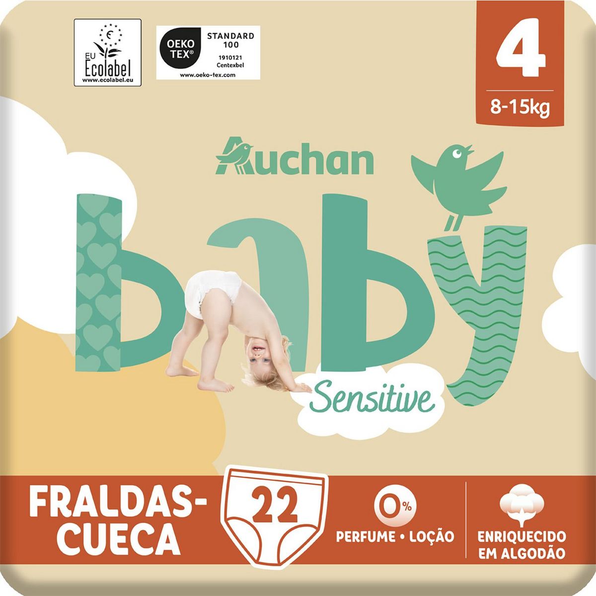 AUCHAN BABY Sensitive Culotte pour bébé taille 4 (8-15kg) 22 pièces
