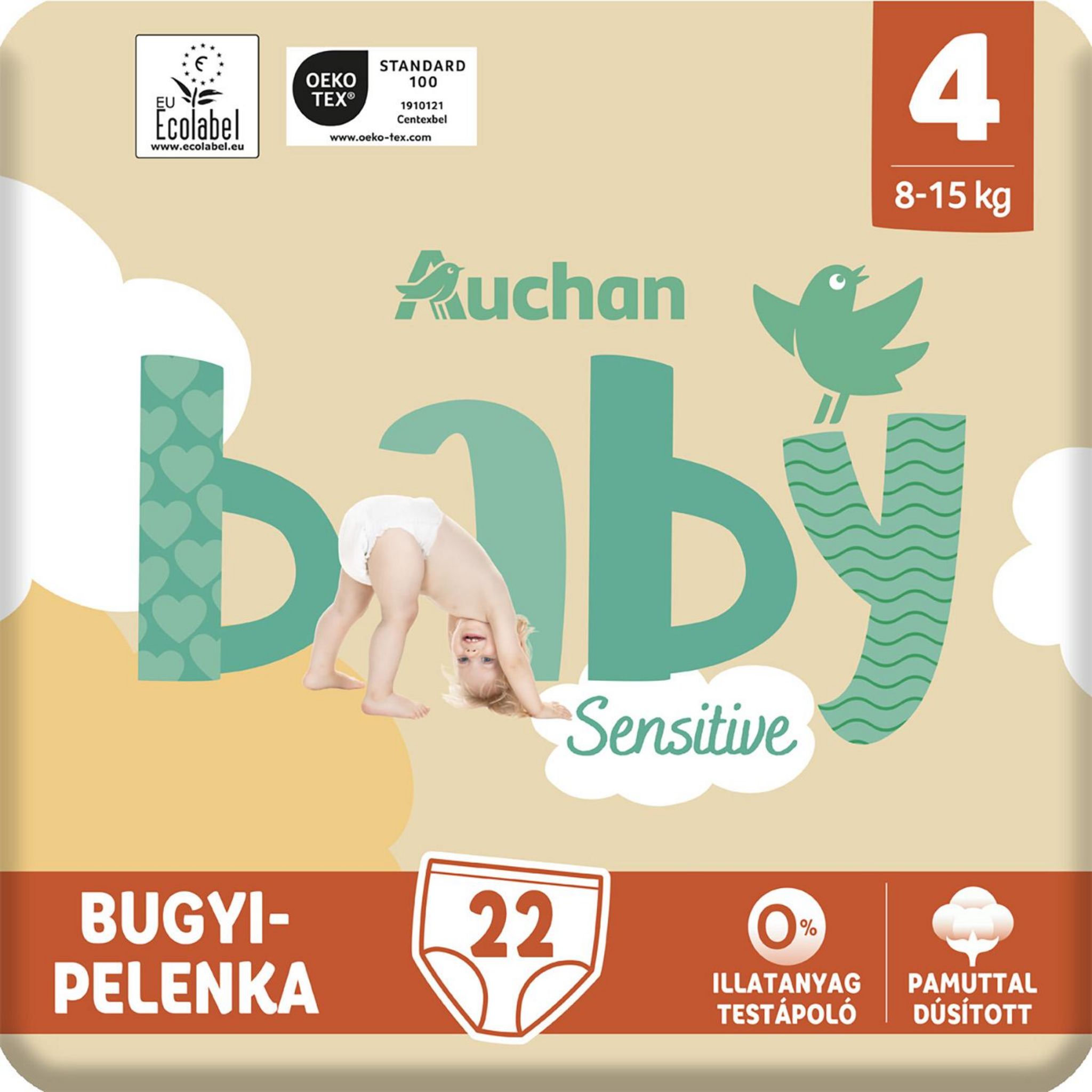 Voir la diapositive 10 : AUCHAN BABY Sensitive Culotte pour bébé taille 4 (8-15kg) 22 pièces