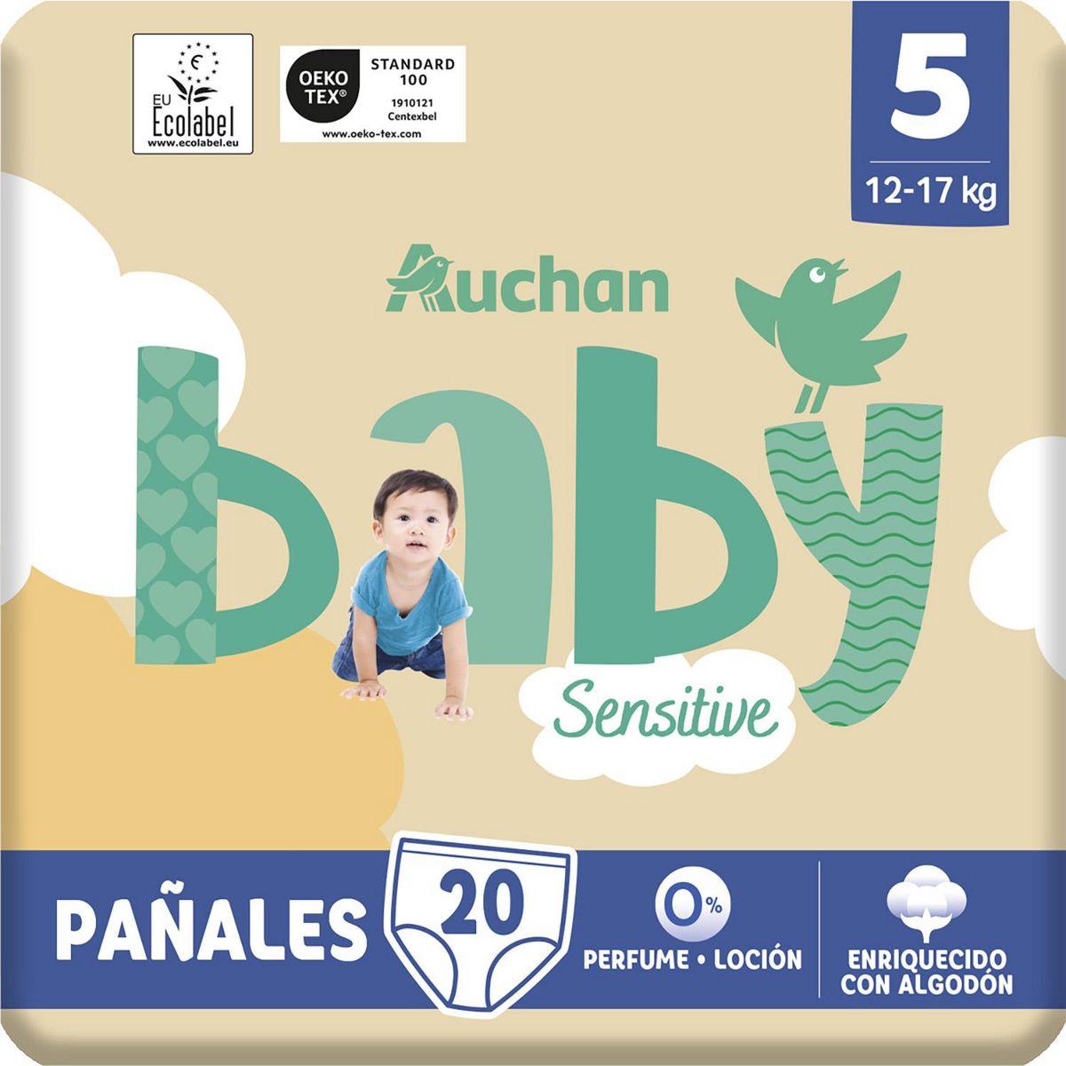 AUCHAN BABY Sensitive Culotte pour bébé taille 5 (12-17kg) 20 pièces