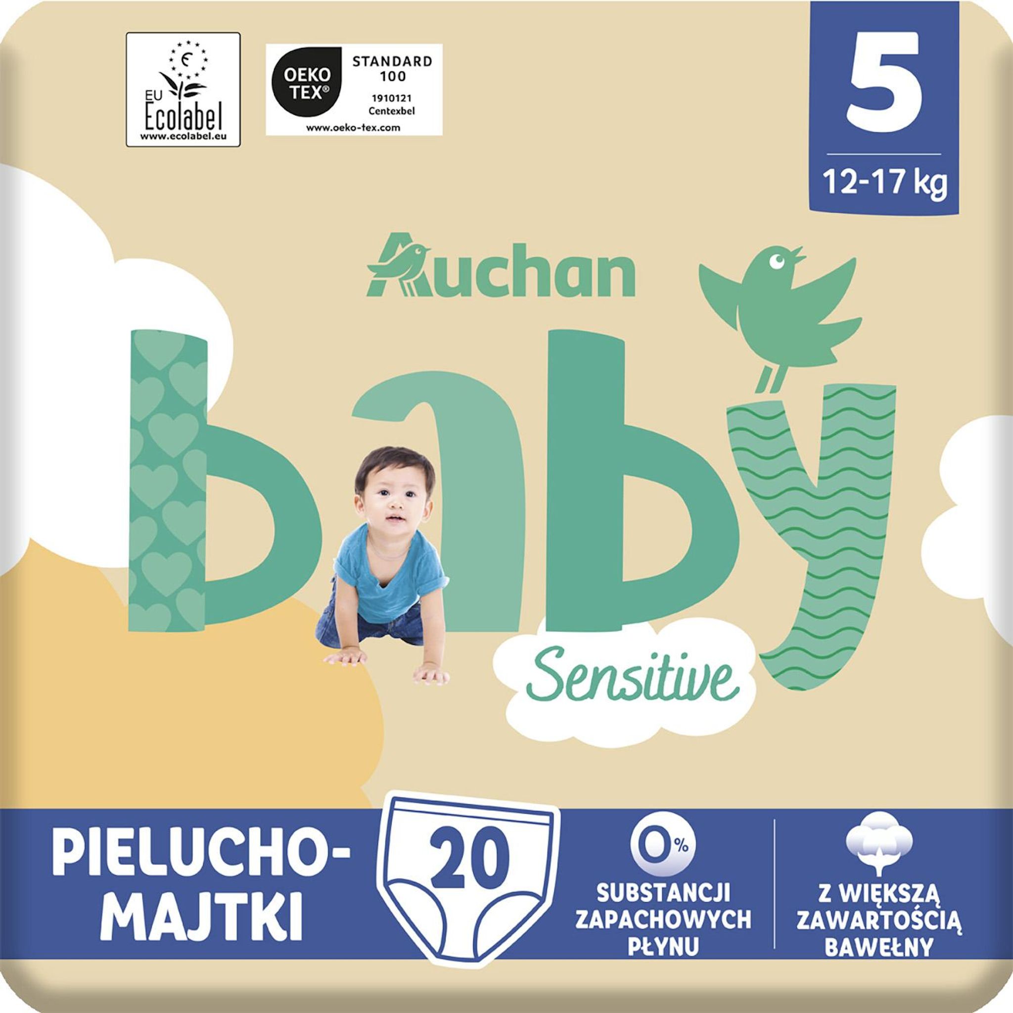 Voir la diapositive 3 : AUCHAN BABY Sensitive Culotte pour bébé taille 5 (12-17kg) 20 pièces