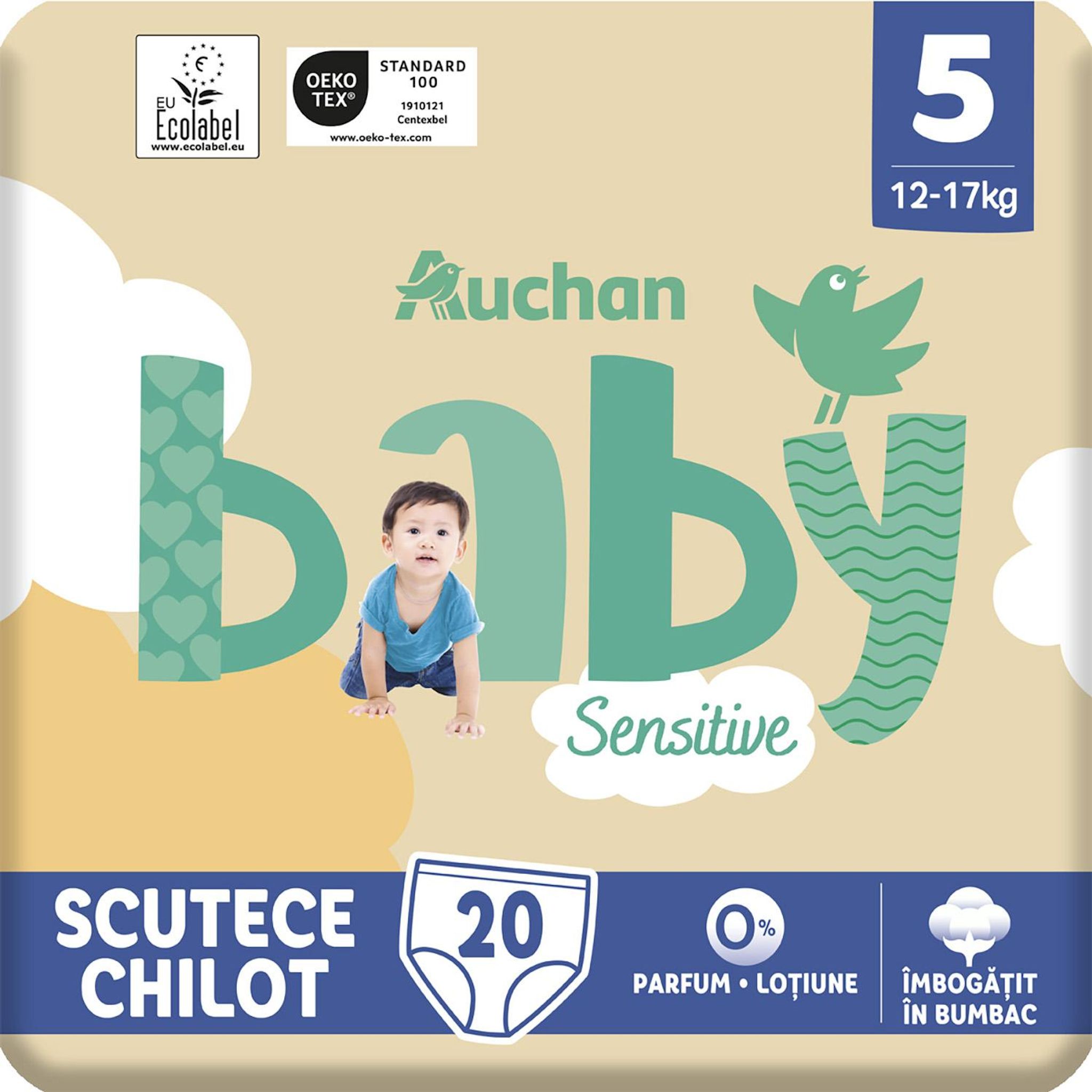 Voir la diapositive 7 : AUCHAN BABY Sensitive Culotte pour bébé taille 5 (12-17kg) 20 pièces