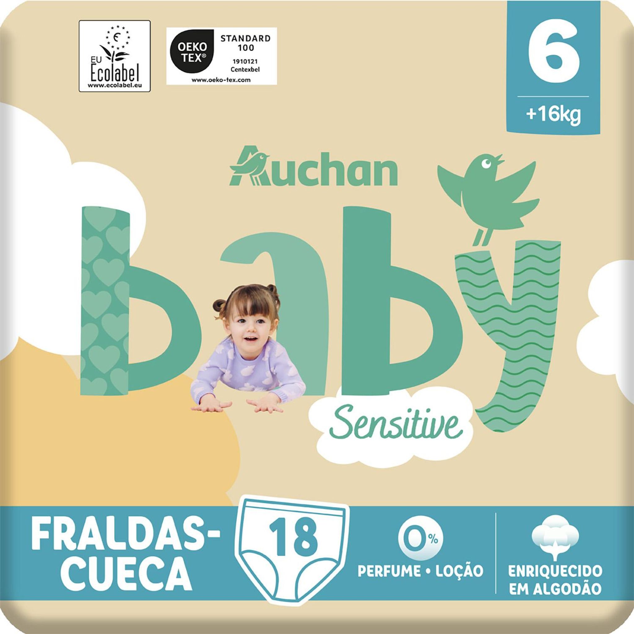 Voir la diapositive 2 : AUCHAN BABY Sensitive Culottes pour bébé taille 6 (+16kg) 18 pièces