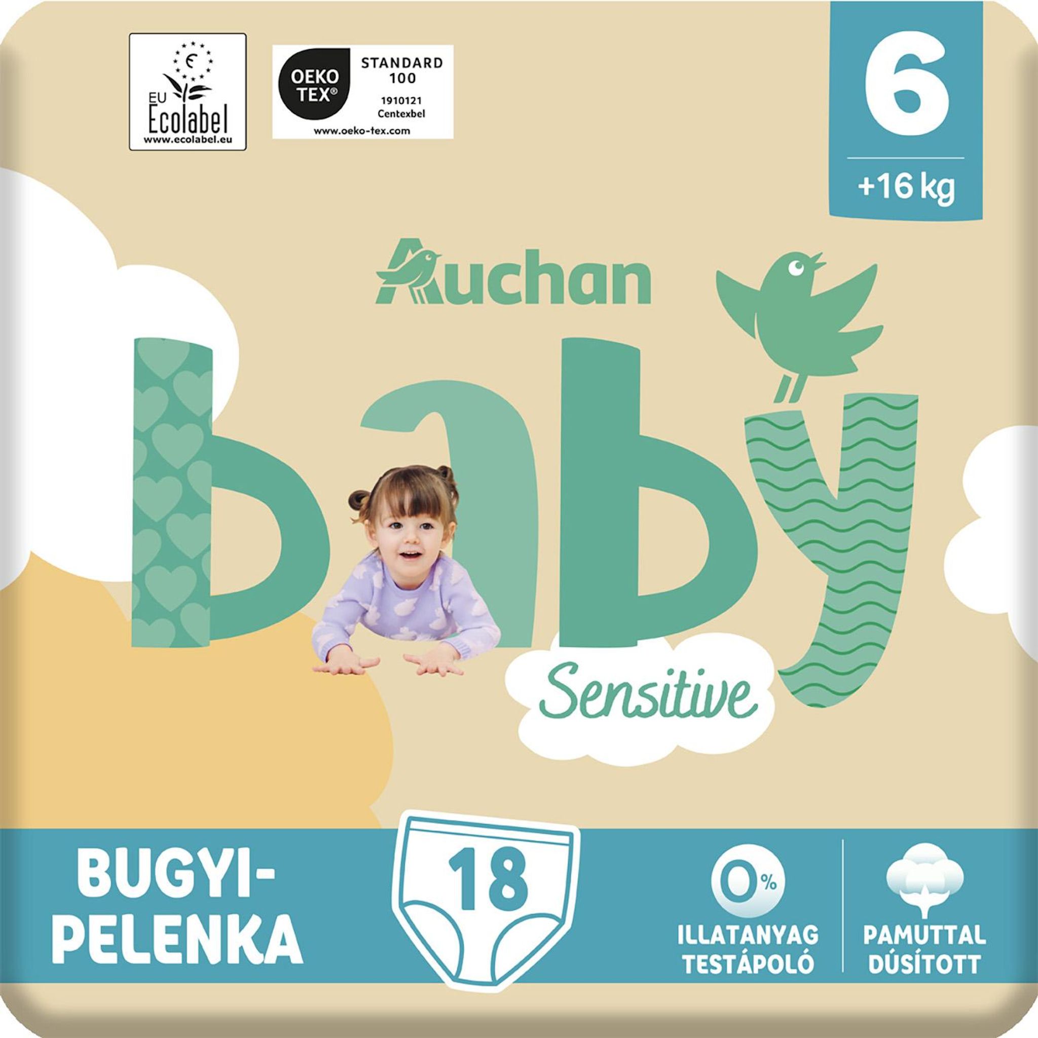 Voir la diapositive 5 : AUCHAN BABY Sensitive Culottes pour bébé taille 6 (+16kg) 18 pièces