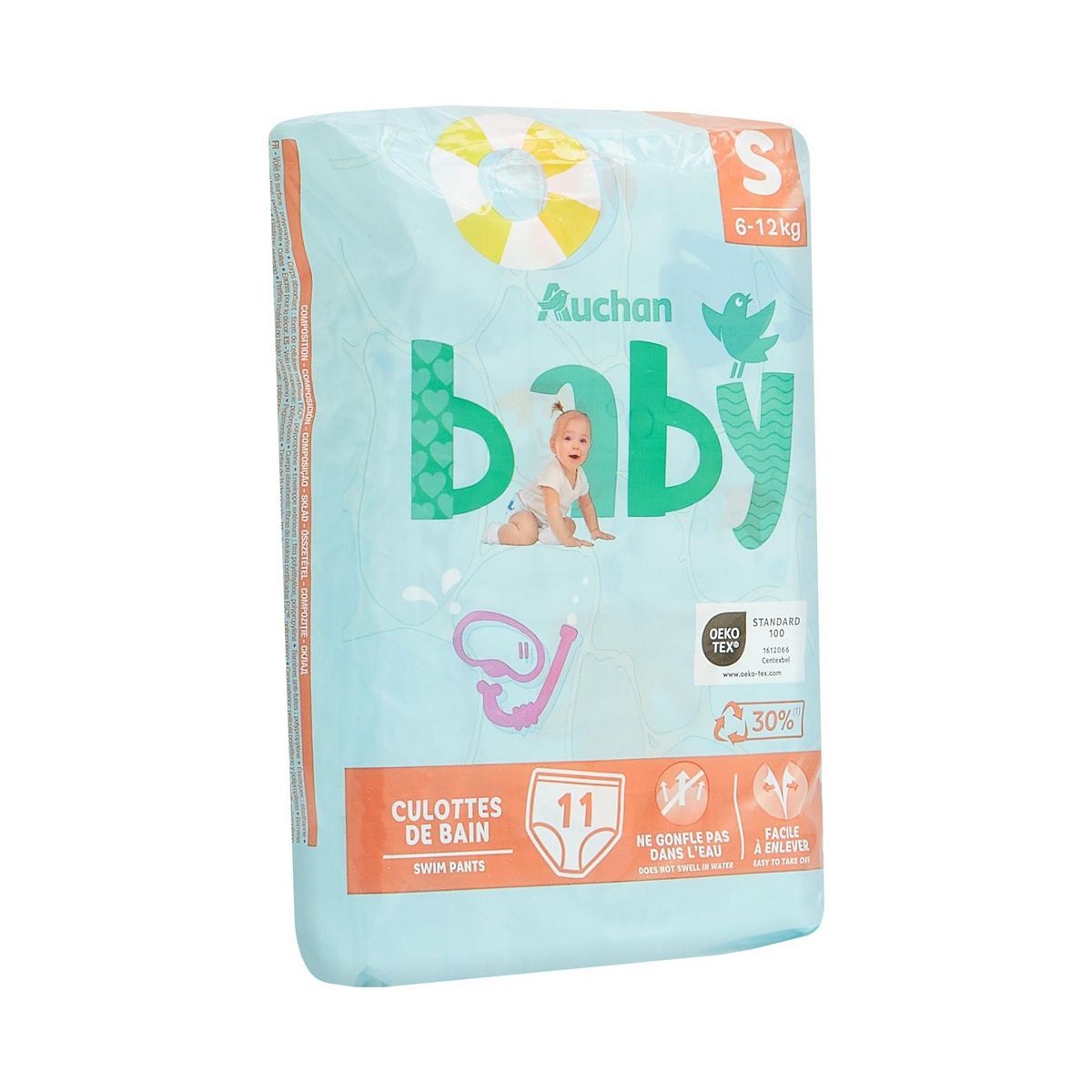 AUCHAN BABY Couches culottes de piscine taille S (6-12kg) 11 couches culottes
