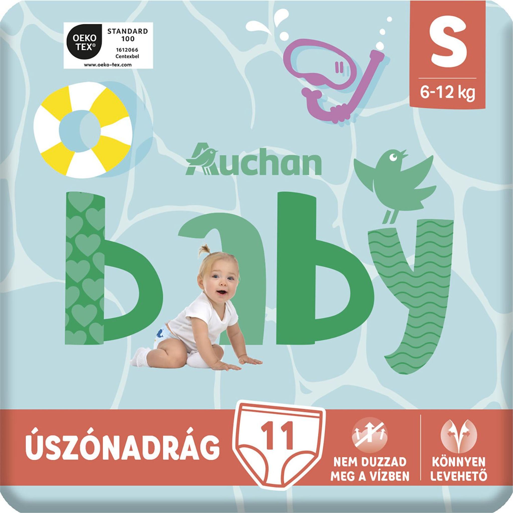 Voir la diapositive 3 : AUCHAN BABY Couches culottes de piscine taille S (6-12kg) 11 couches culottes