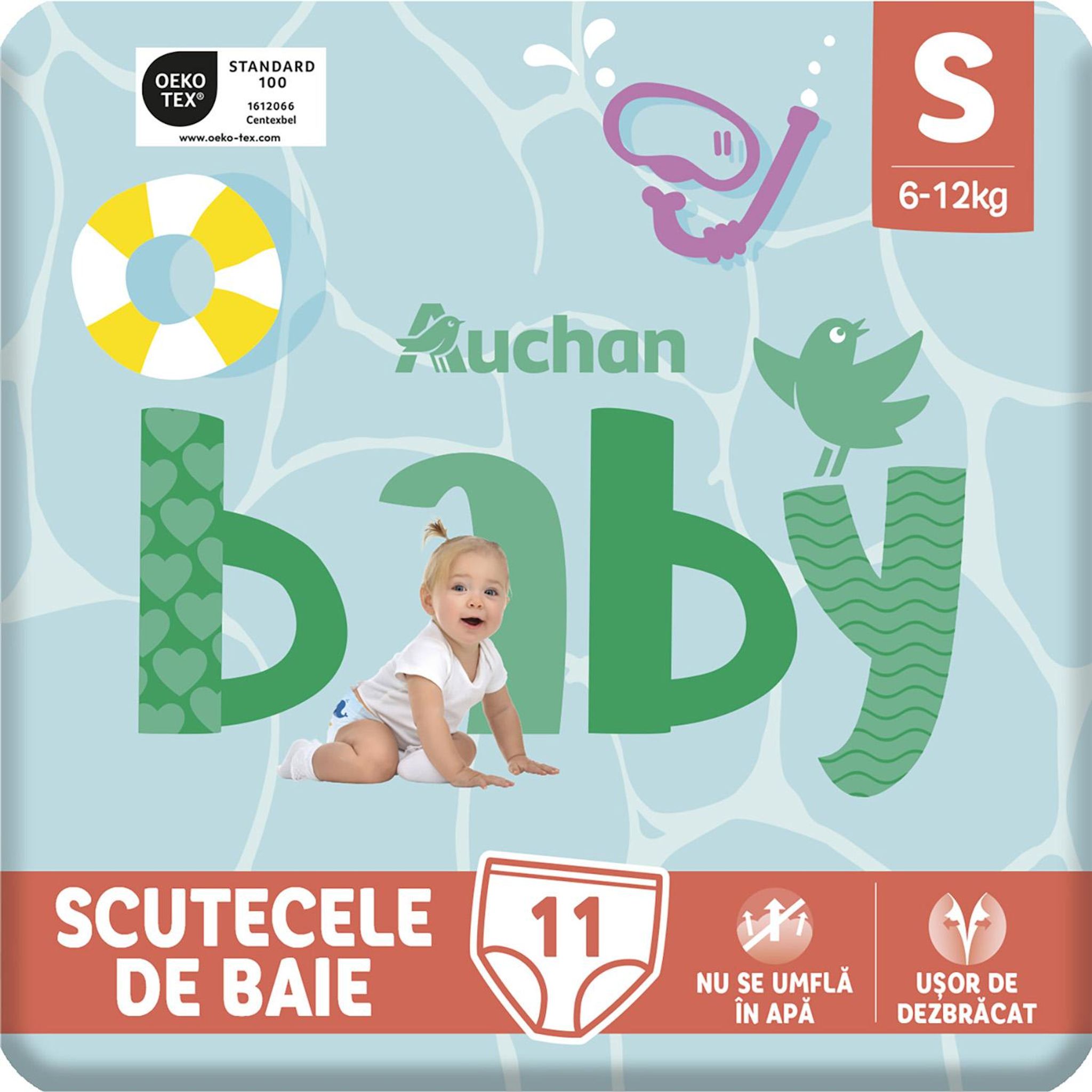 Voir la diapositive 4 : AUCHAN BABY Couches culottes de piscine taille S (6-12kg) 11 couches culottes