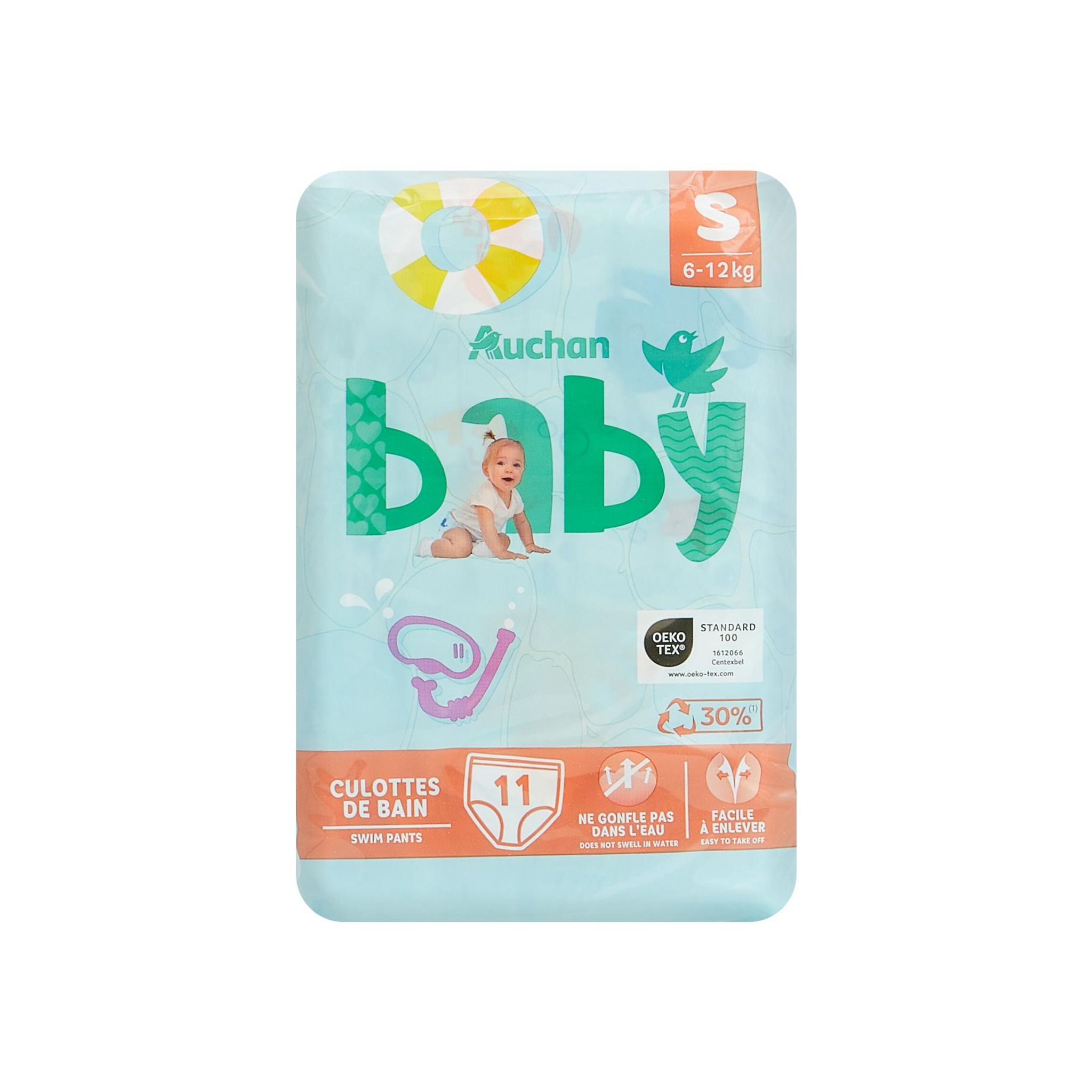 Voir la diapositive 5 : AUCHAN BABY Couches culottes de piscine taille S (6-12kg) 11 couches culottes