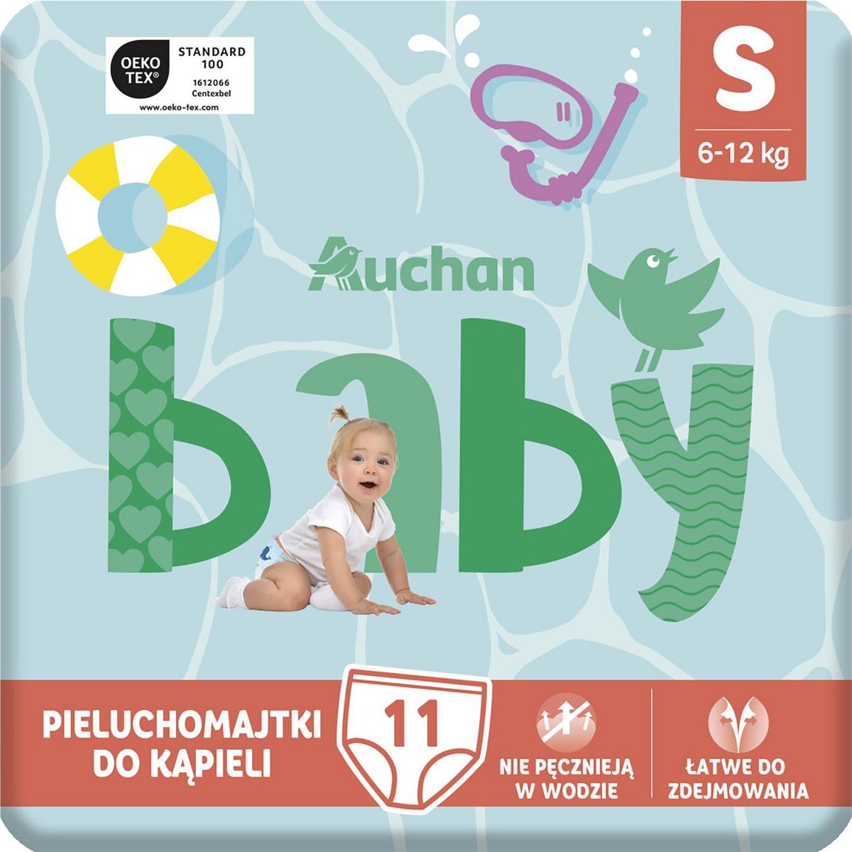 AUCHAN BABY Couches culottes de piscine taille S (6-12kg) 11 couches culottes