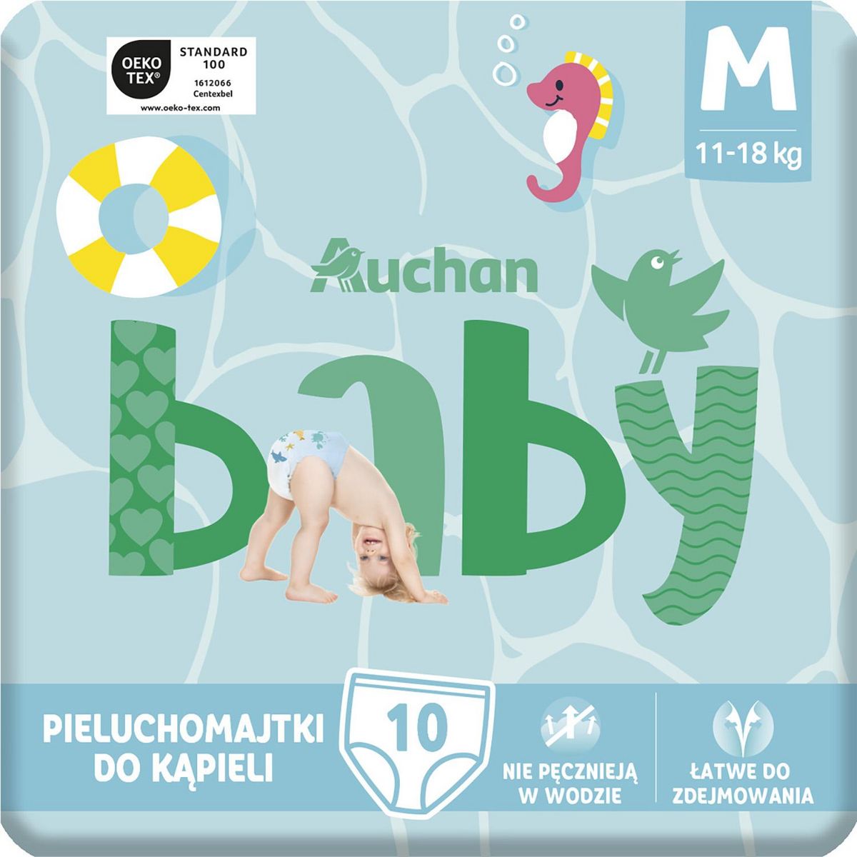 AUCHAN BABY Couches culottes de piscine taille M (11-18kg) 10 couches culottes