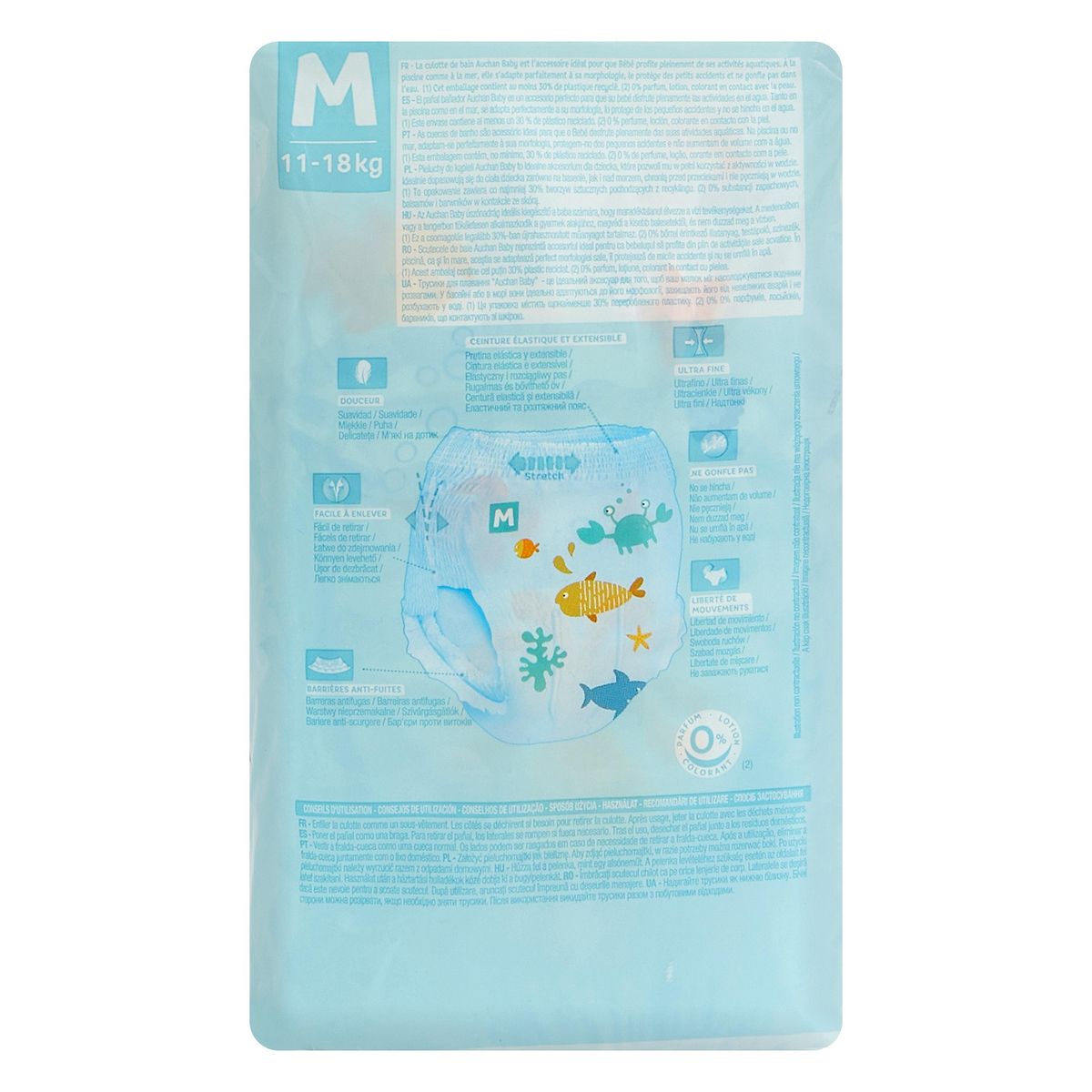 AUCHAN BABY Couches culottes de piscine taille M (11-18kg) 10 couches culottes