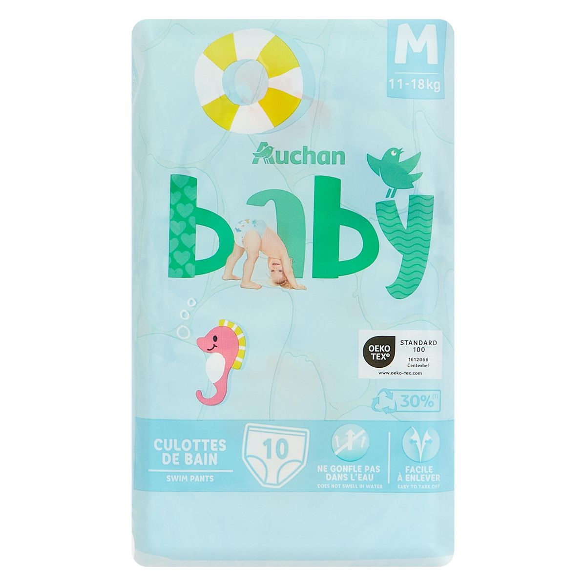 AUCHAN BABY Couches culottes de piscine taille M (11-18kg) 10 couches culottes