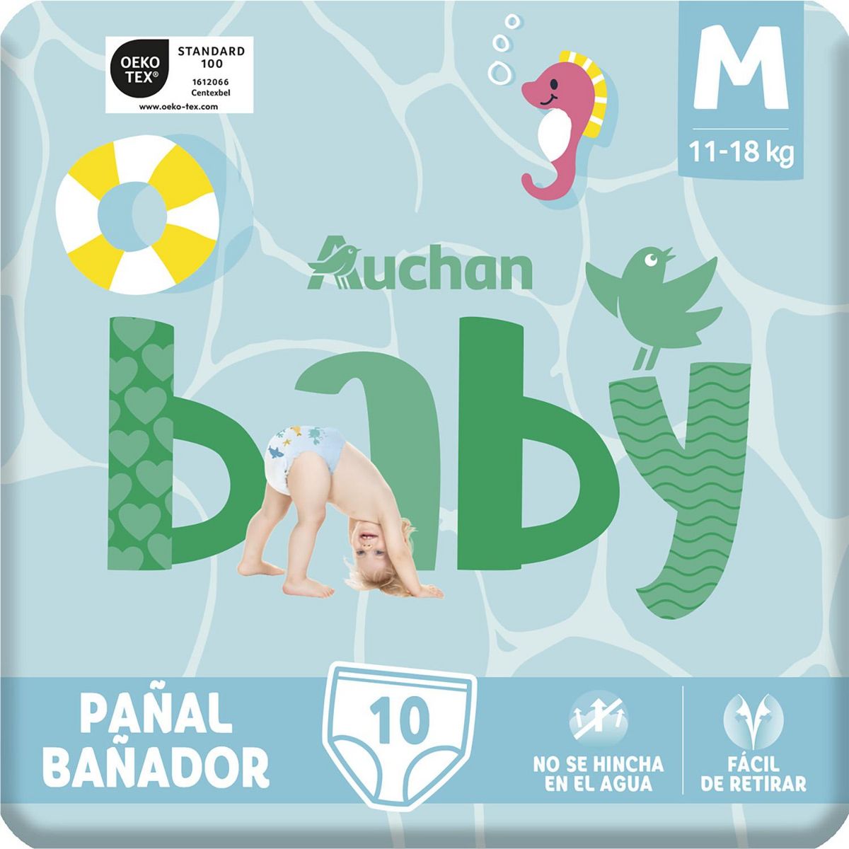 AUCHAN BABY Couches culottes de piscine taille M (11-18kg) 10 couches culottes
