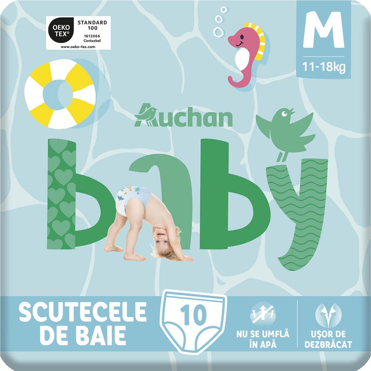 AUCHAN BABY Couches culottes de piscine taille M (11-18kg) 10 couches culottes