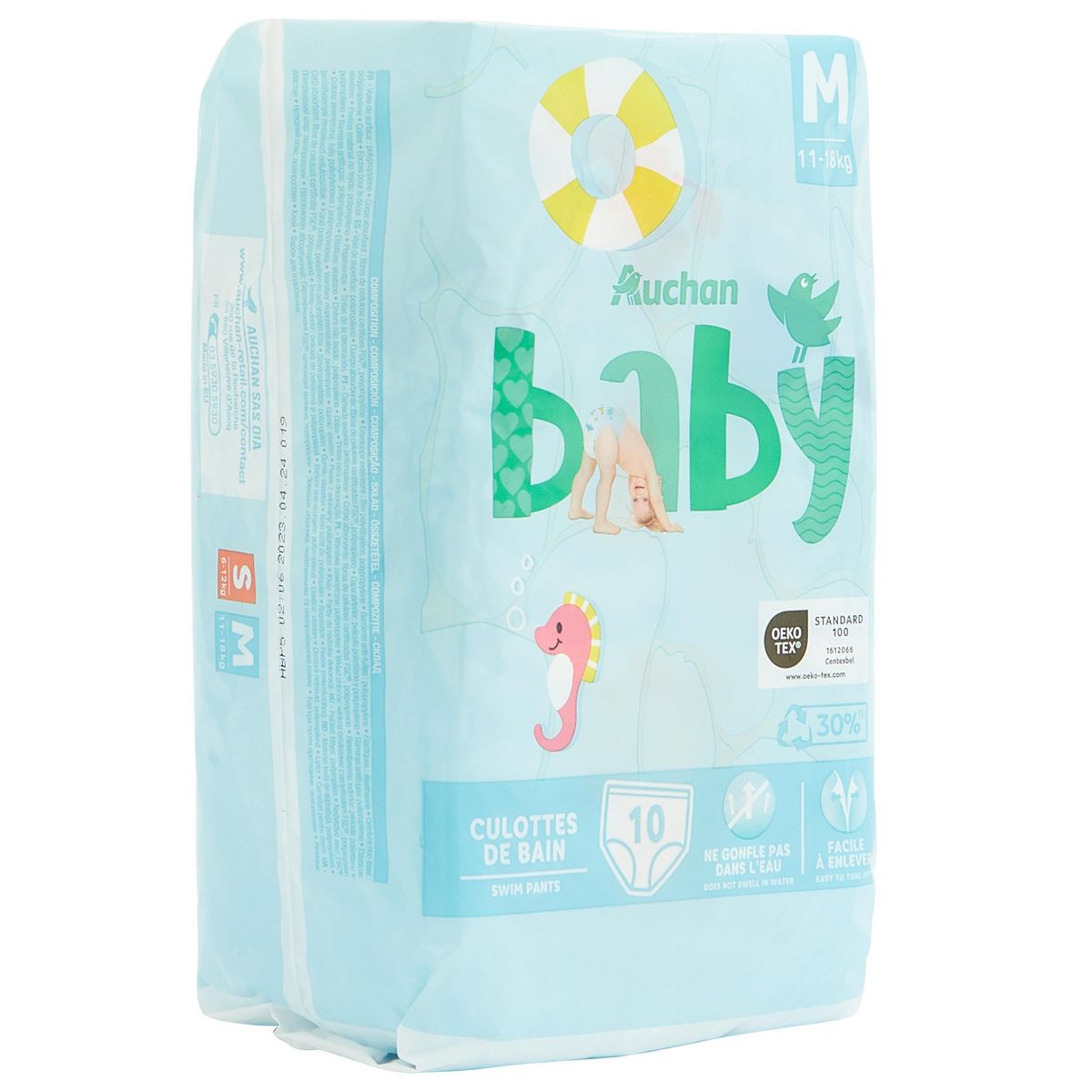 AUCHAN BABY Couches culottes de piscine taille M (11-18kg) 10 couches culottes