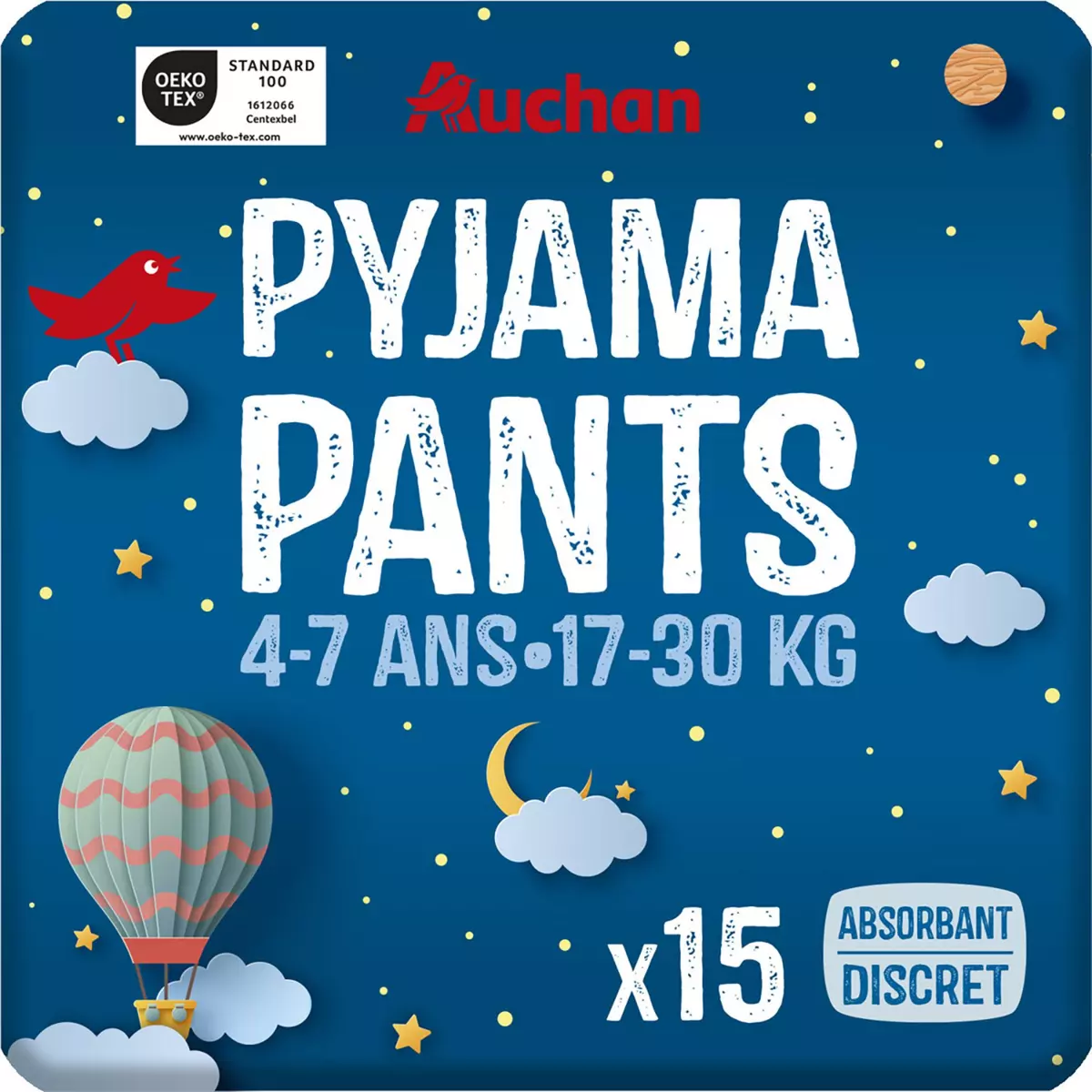 AUCHAN Couches culottes pyjama pants 4-7 ans (17-30kg) 15 couches