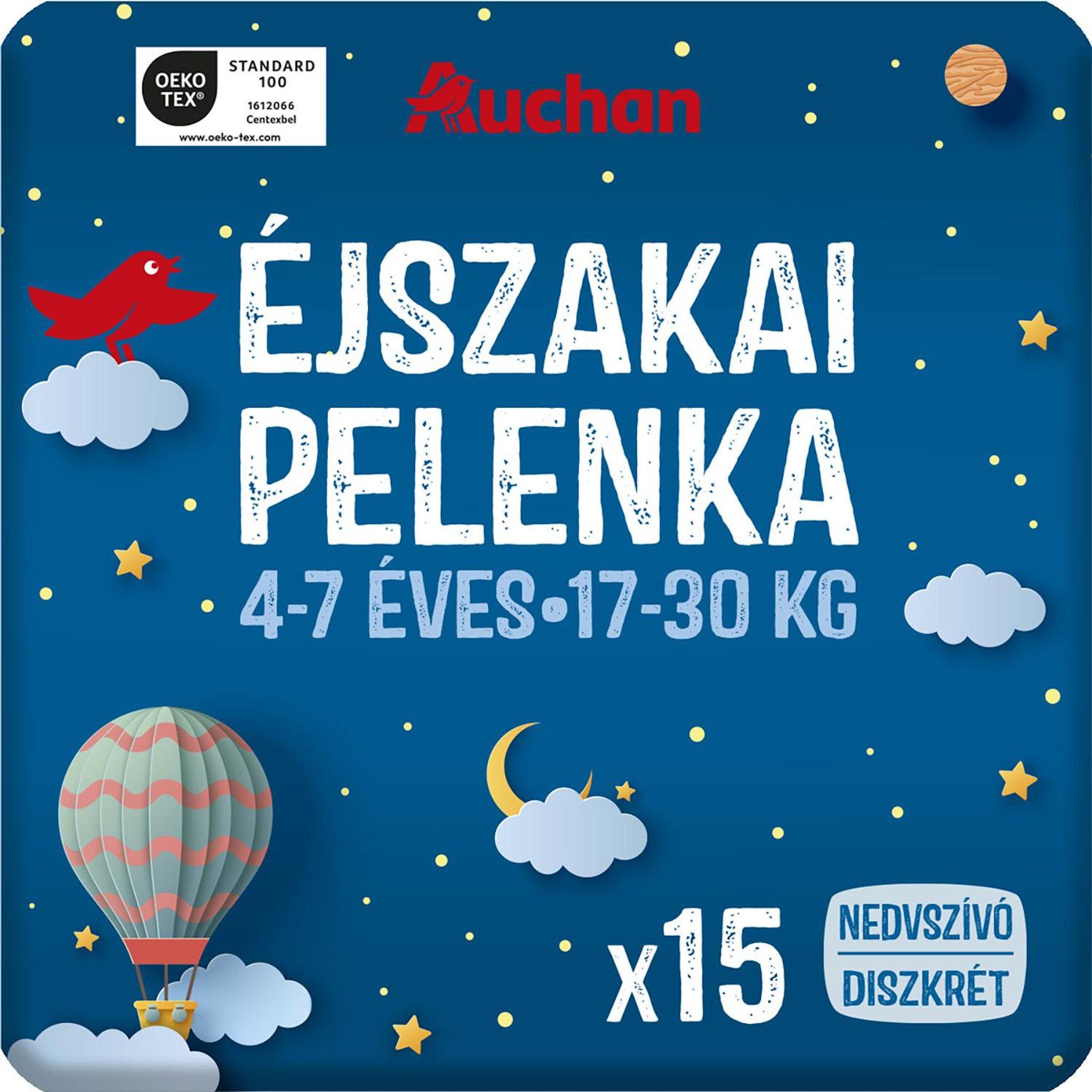 Voir la diapositive 2 : AUCHAN Couches culottes pyjama pants 4-7 ans (17-30kg) 15 couches