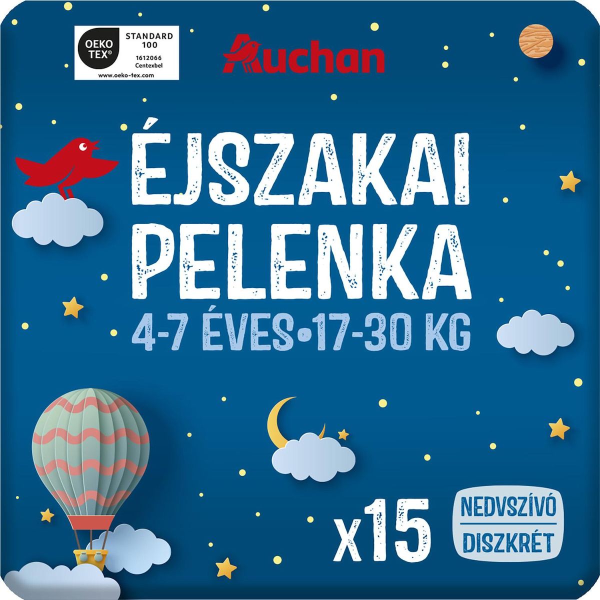 AUCHAN Couches culottes pyjama pants 4-7 ans (17-30kg) 15 couches