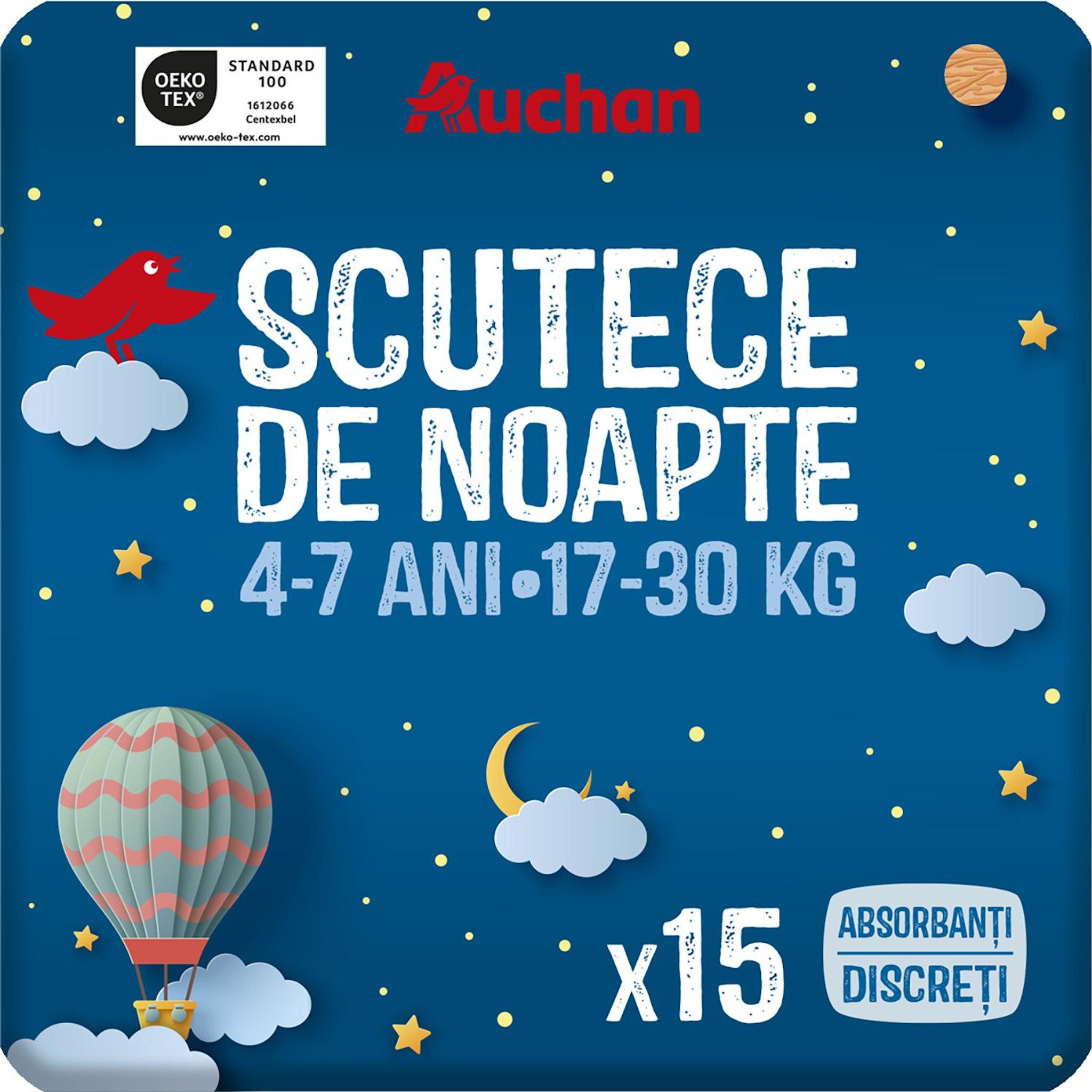 Voir la diapositive 5 : AUCHAN Couches culottes pyjama pants 4-7 ans (17-30kg) 15 couches