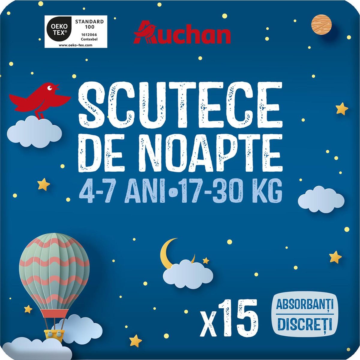 AUCHAN Couches culottes pyjama pants 4-7 ans (17-30kg) 15 couches