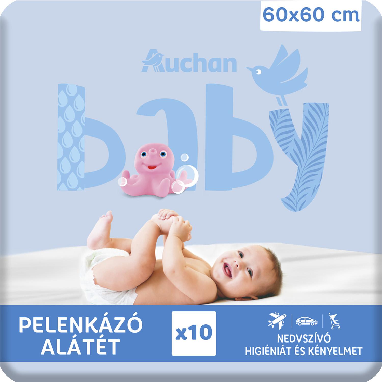 Voir la diapositive 4 : AUCHAN BABY Carrés à langer absorbants 60x60cm 10 pièces