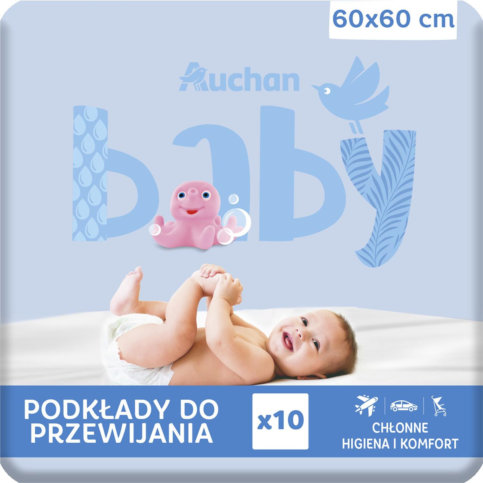 Voir la diapositive 4 : AUCHAN BABY Carrés à langer absorbants 60x60cm 10 pièces