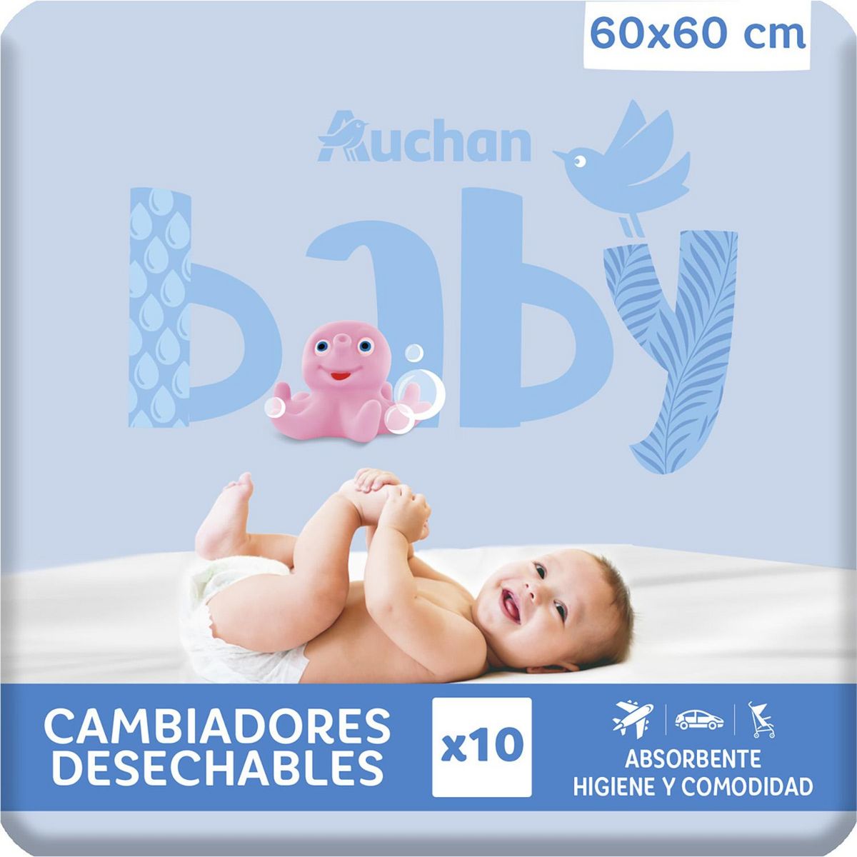 AUCHAN BABY Carrés à langer absorbants 60x60cm 10 pièces