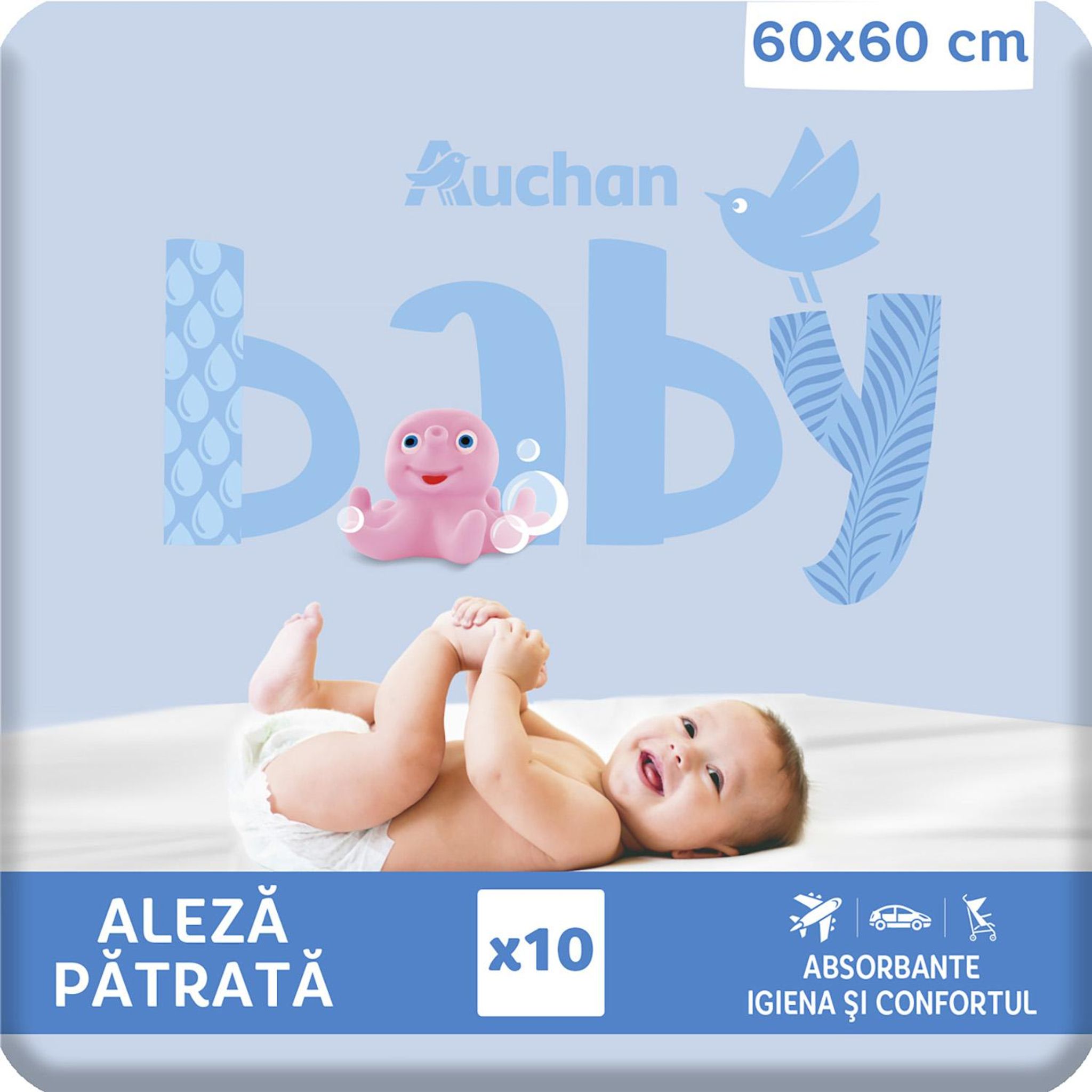 Voir la diapositive 6 : AUCHAN BABY Carrés à langer absorbants 60x60cm 10 pièces
