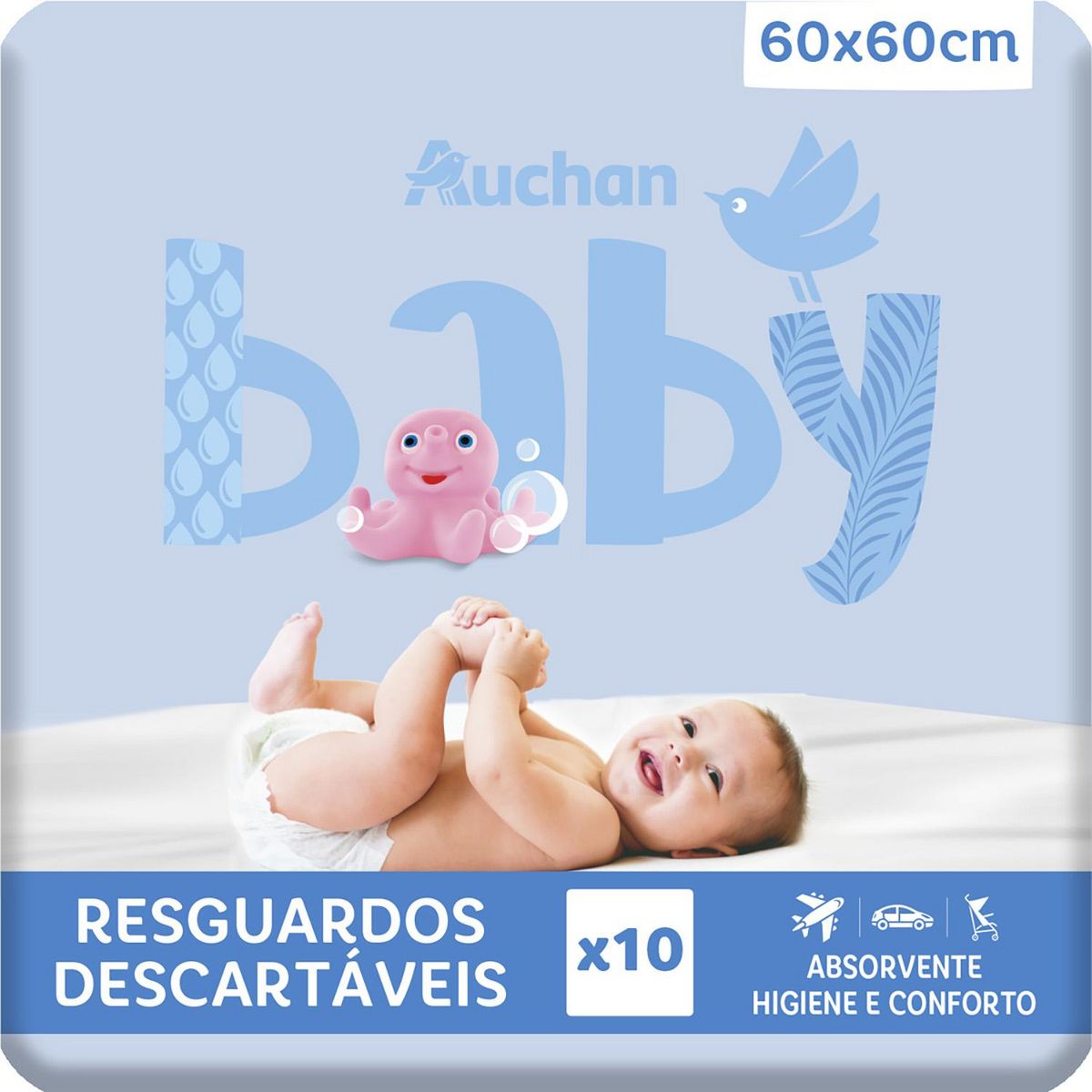 AUCHAN BABY Carrés à langer absorbants 60x60cm 10 pièces