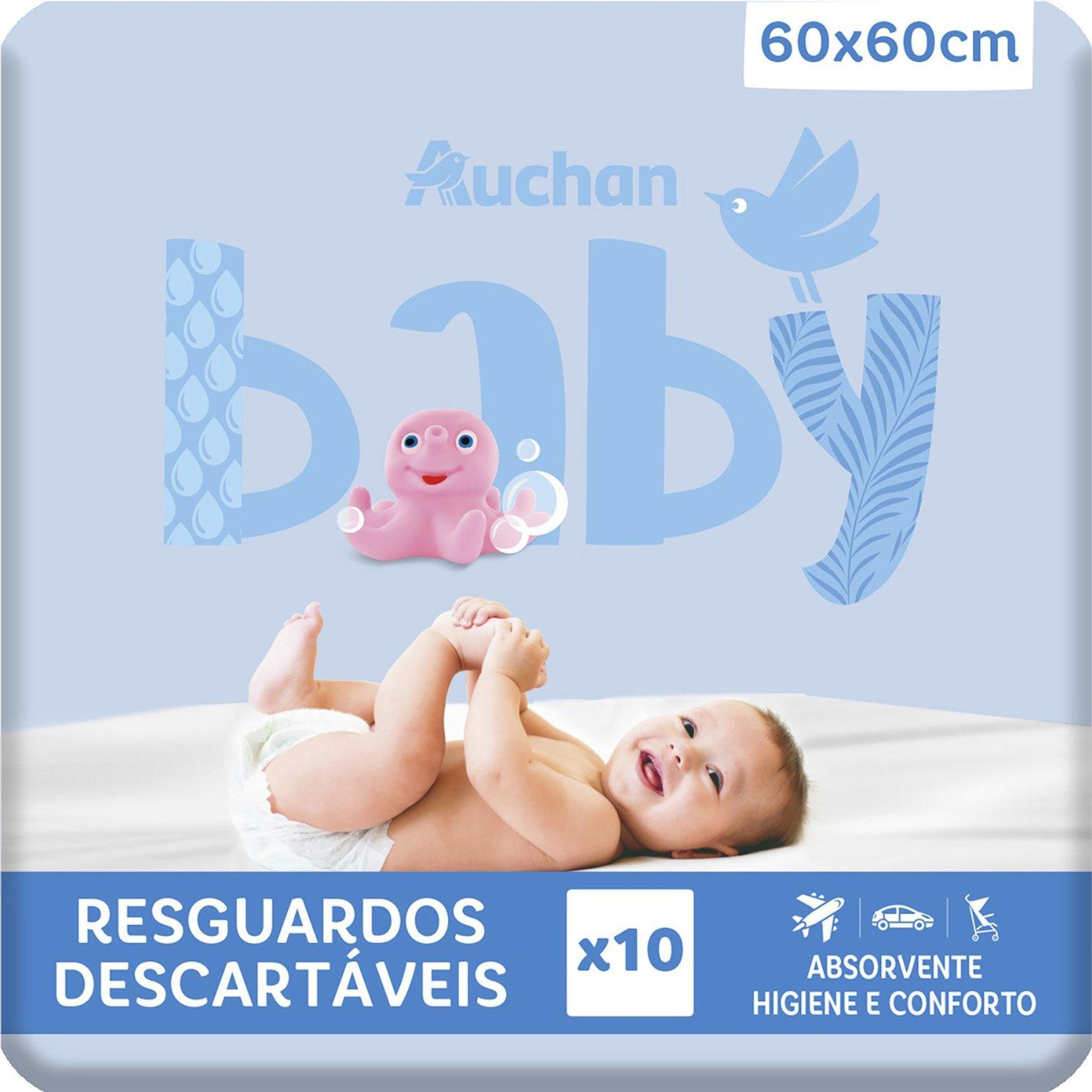 Voir la diapositive 9 : AUCHAN BABY Carrés à langer absorbants 60x60cm 10 pièces