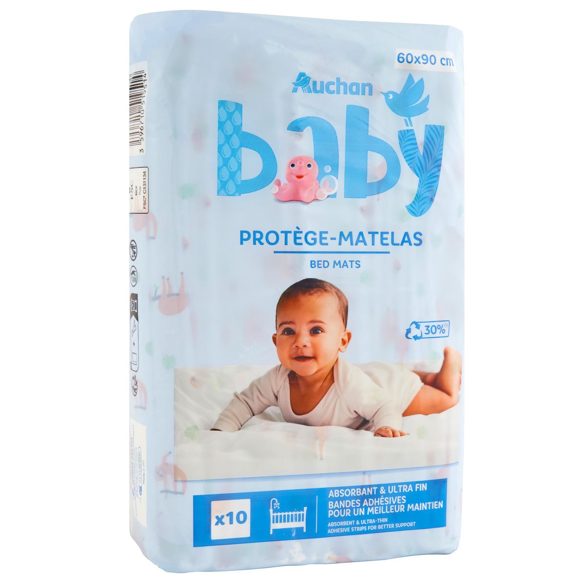 AUCHAN BABY Protège-matelas 60x90cm 10 pièces