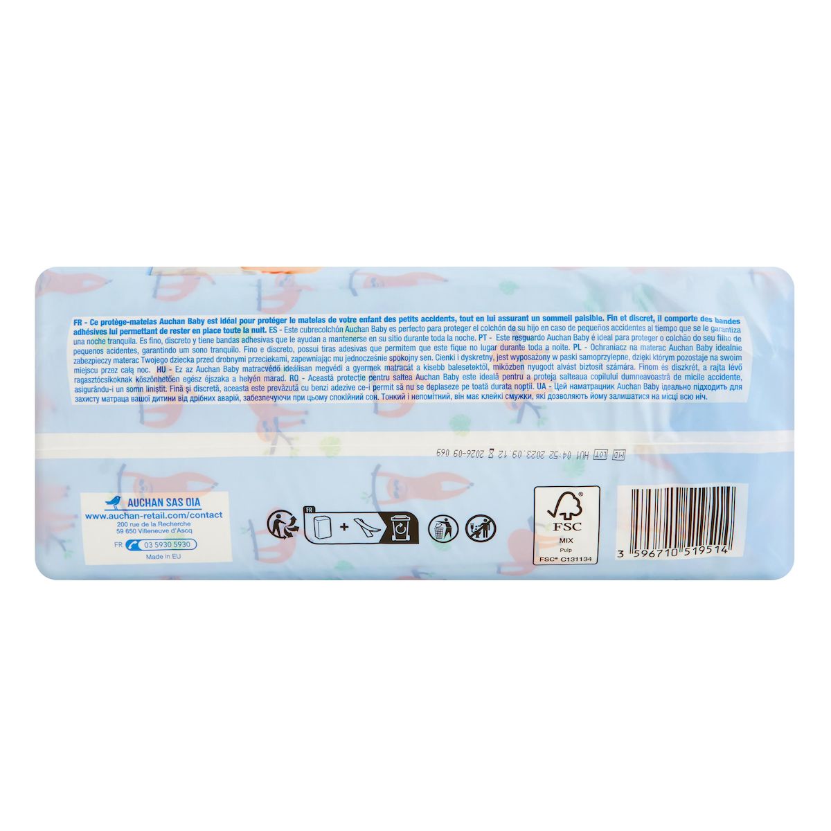 AUCHAN BABY Protège-matelas 60x90cm 10 pièces