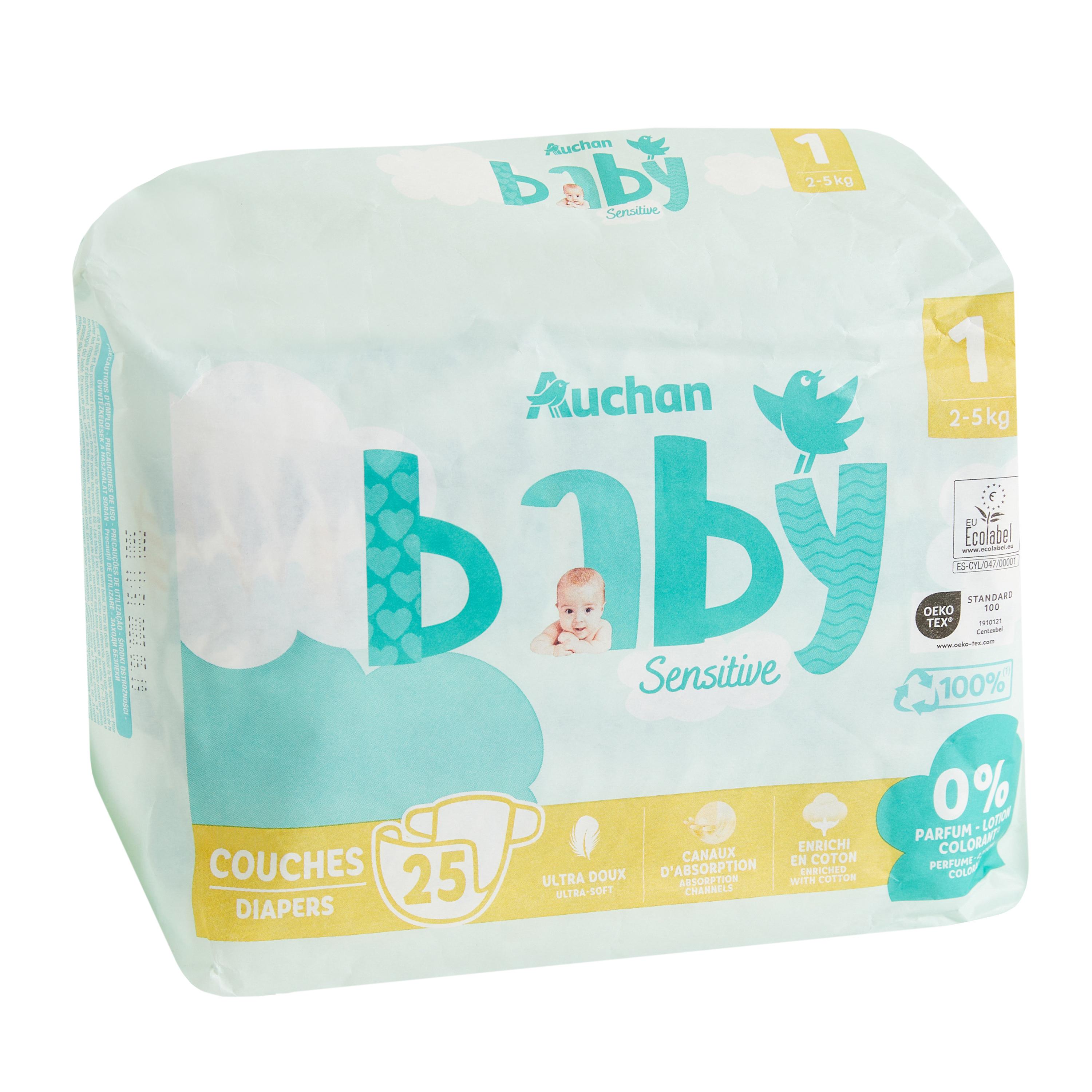 Voir la diapositive 2 : AUCHAN BABY Sensitive Couches taille 1 (2-5kg) 25 couches