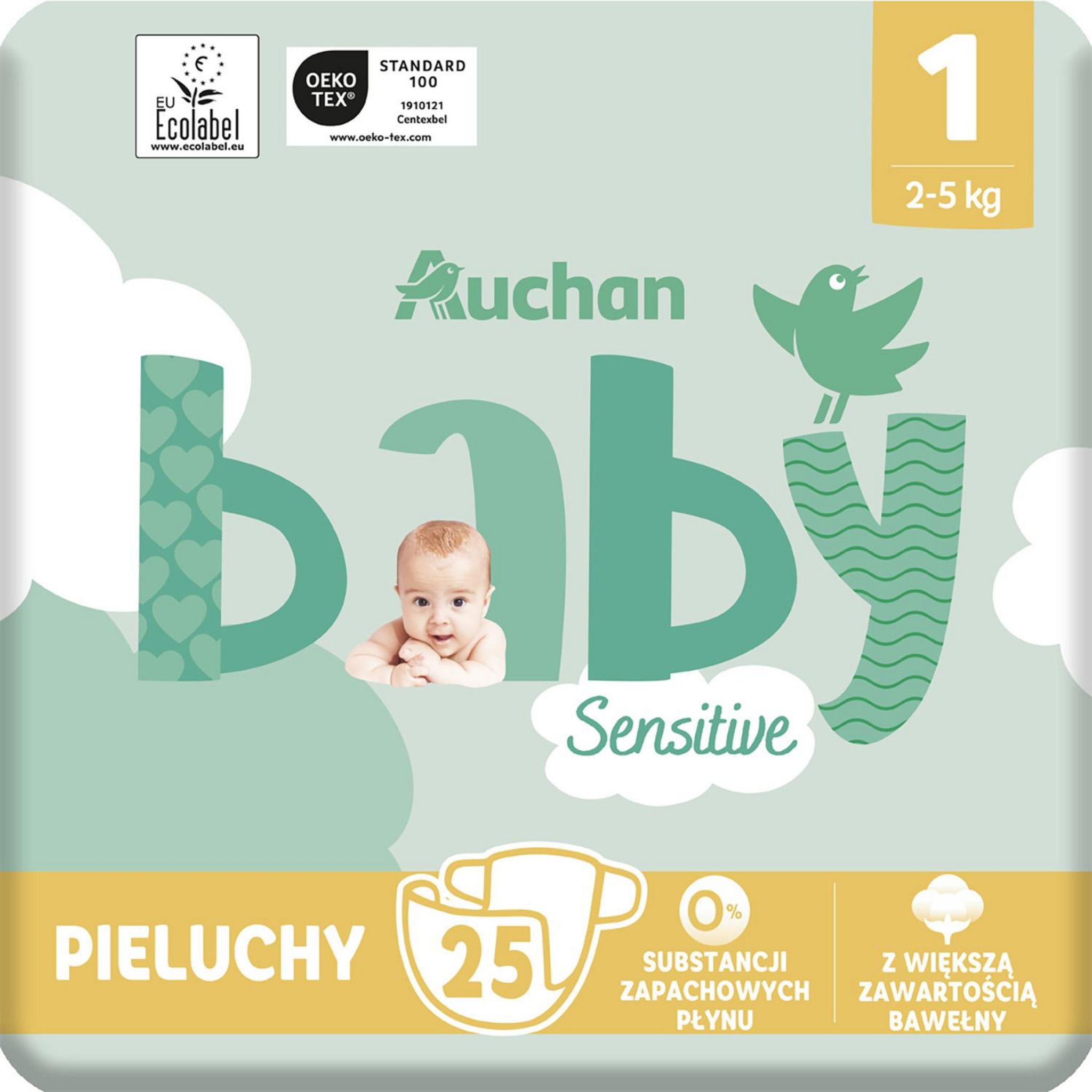 Voir la diapositive 5 : AUCHAN BABY Sensitive Couches taille 1 (2-5kg) 25 couches