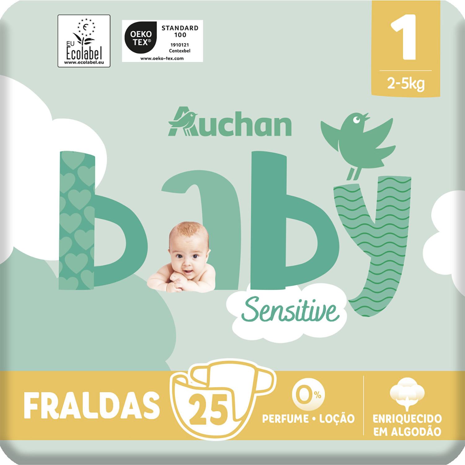 Voir la diapositive 8 : AUCHAN BABY Sensitive Couches taille 1 (2-5kg) 25 couches