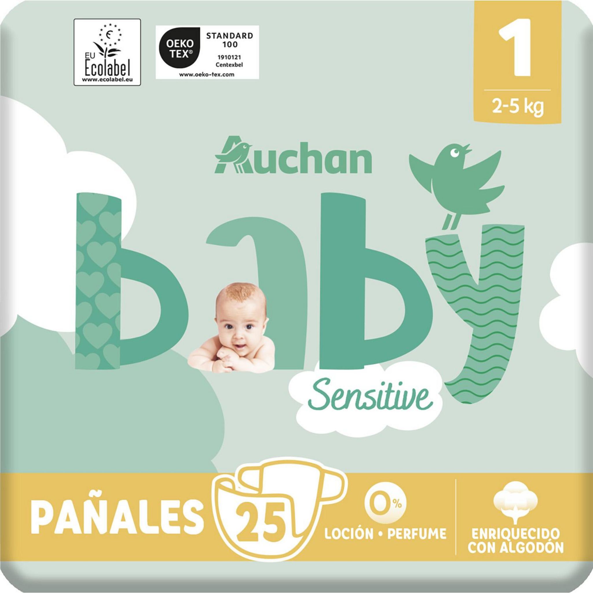 Voir la diapositive 10 : AUCHAN BABY Sensitive Couches taille 1 (2-5kg) 25 couches