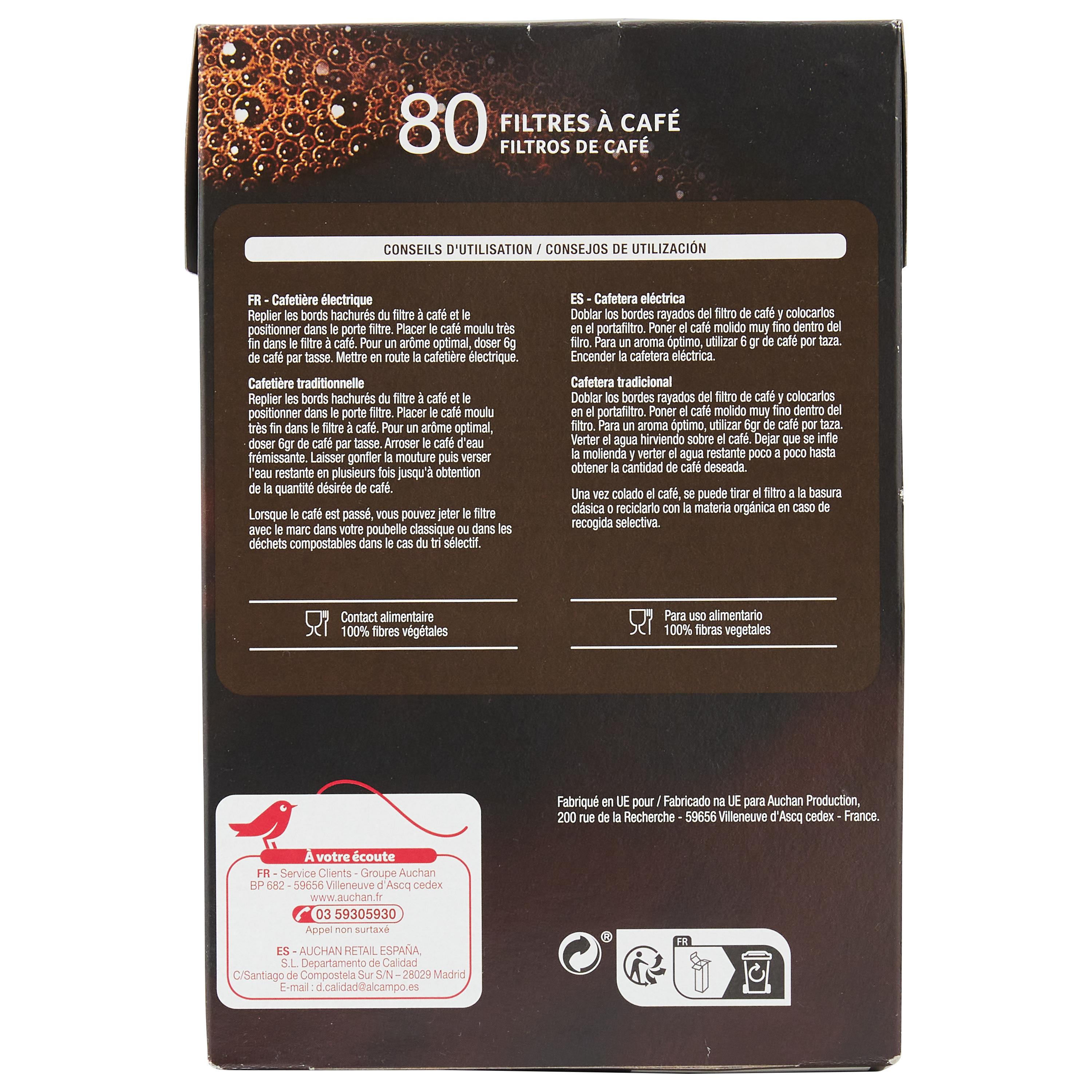 Voir la diapositive 3 : AUCHAN Filtres à café n°4 pour 8 à 12 tasses 80 filtres 147g
