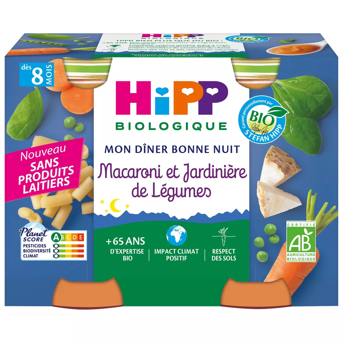HIPP Mon dîner petit pot macaroni jardinière de légumes bio dès 8 mois 2x190g