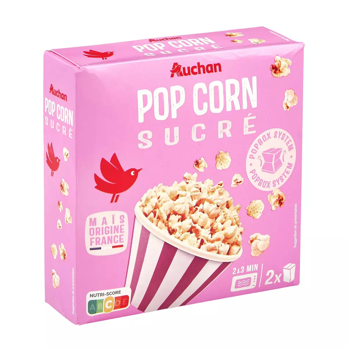 AUCHAN Pop corn sucré 2 boites 2x100g