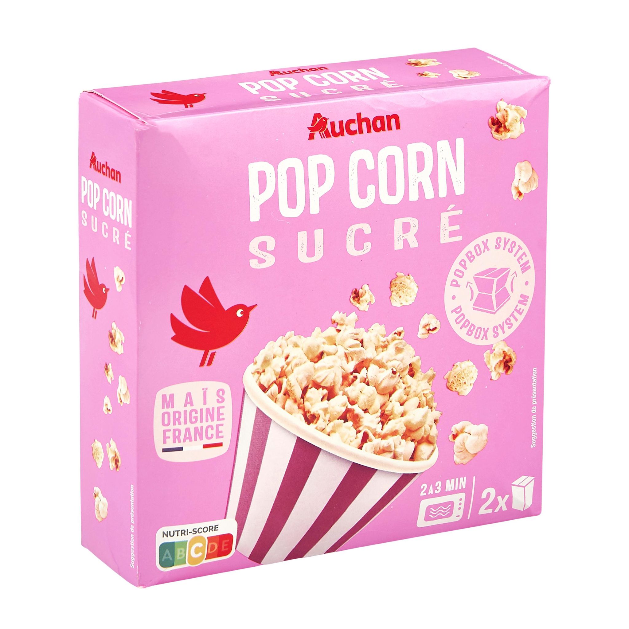 Voir la diapositive 2 : AUCHAN Pop corn sucré 2 boites 2x100g