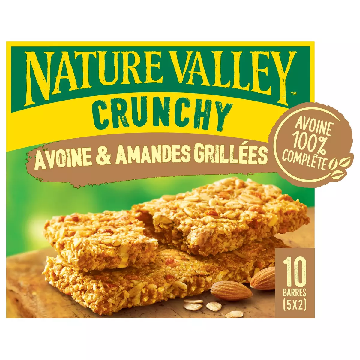 NATURE VALLEY Crunchy barres de céréales avoine et amandes grillées 10 barres 210g
